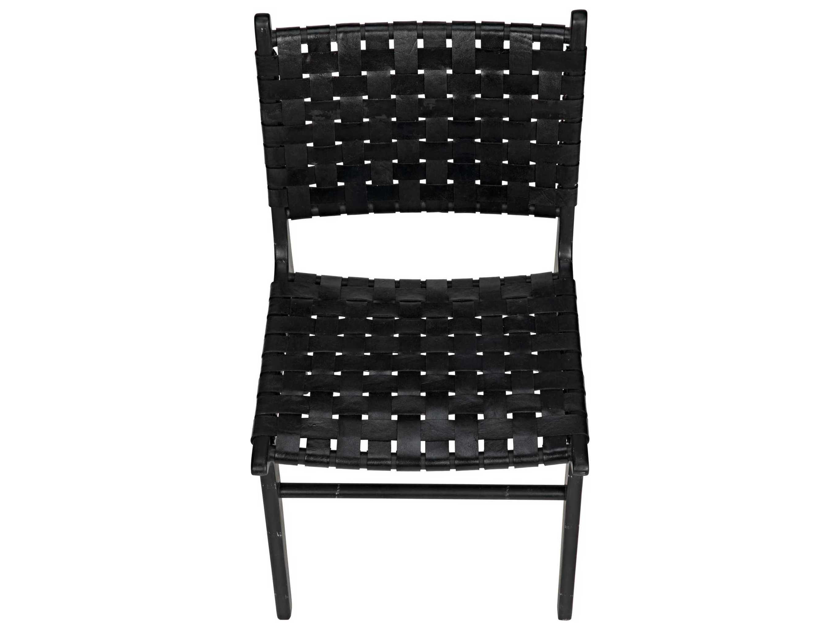 Noir Leather Teak Wood Black Upholstered Side Dining Chair