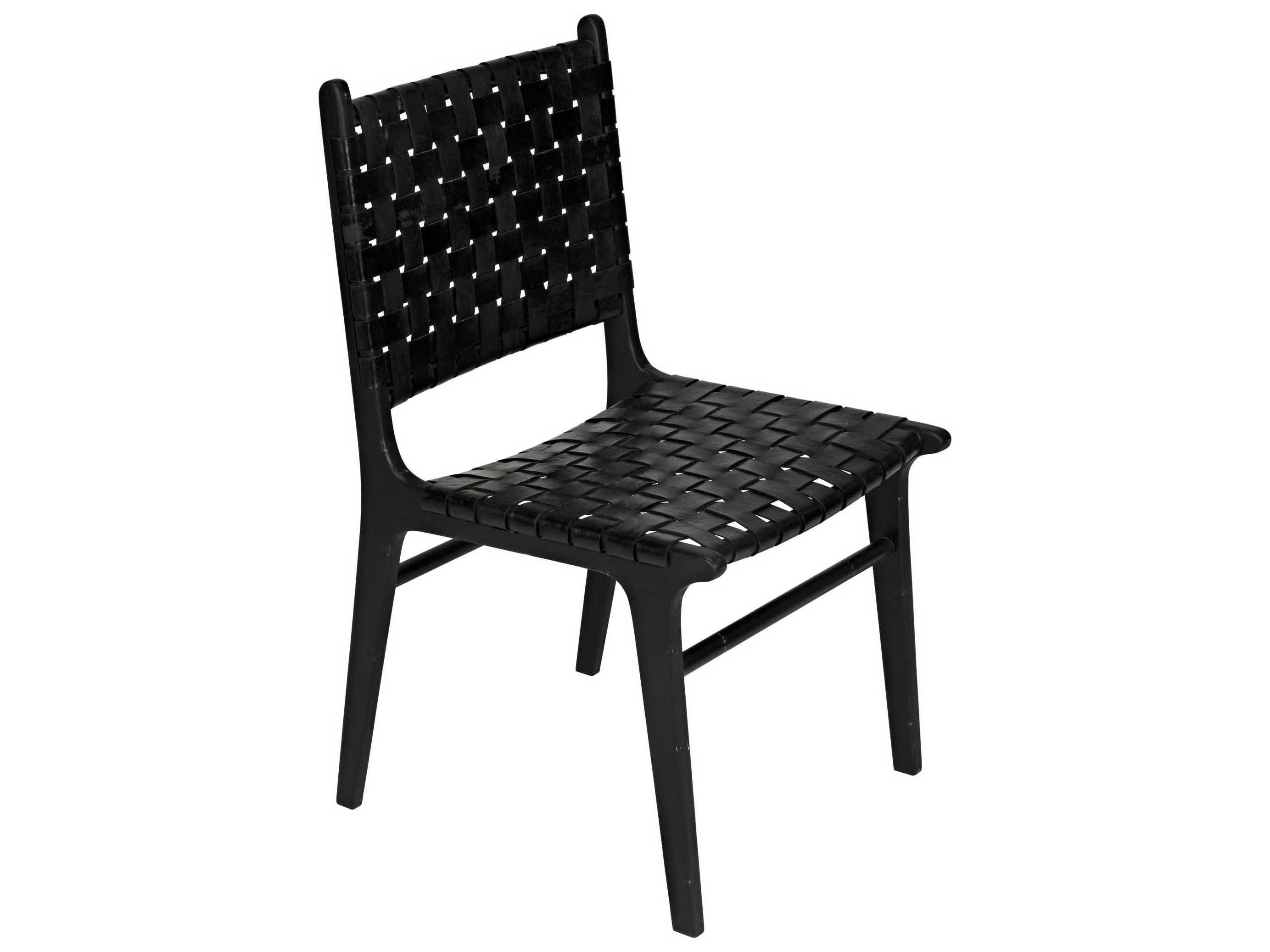 Noir Leather Teak Wood Black Upholstered Side Dining Chair