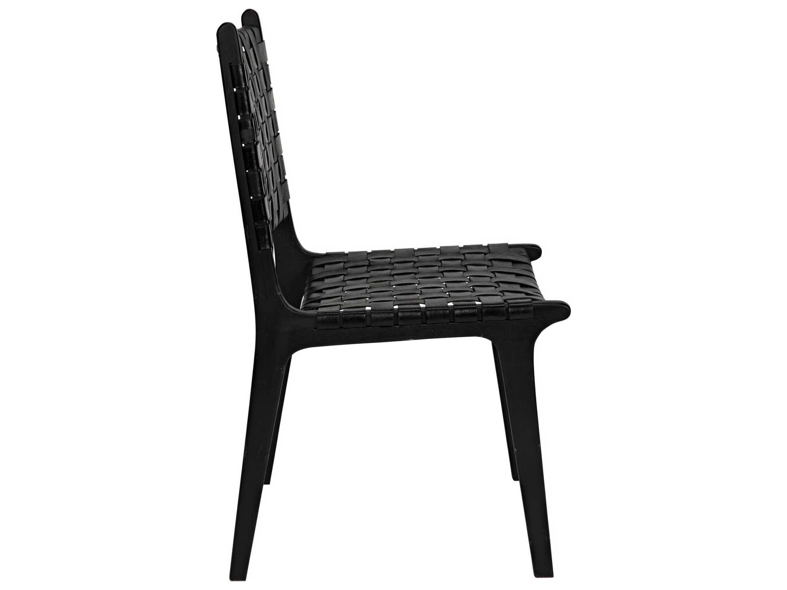 Noir Leather Teak Wood Black Upholstered Side Dining Chair