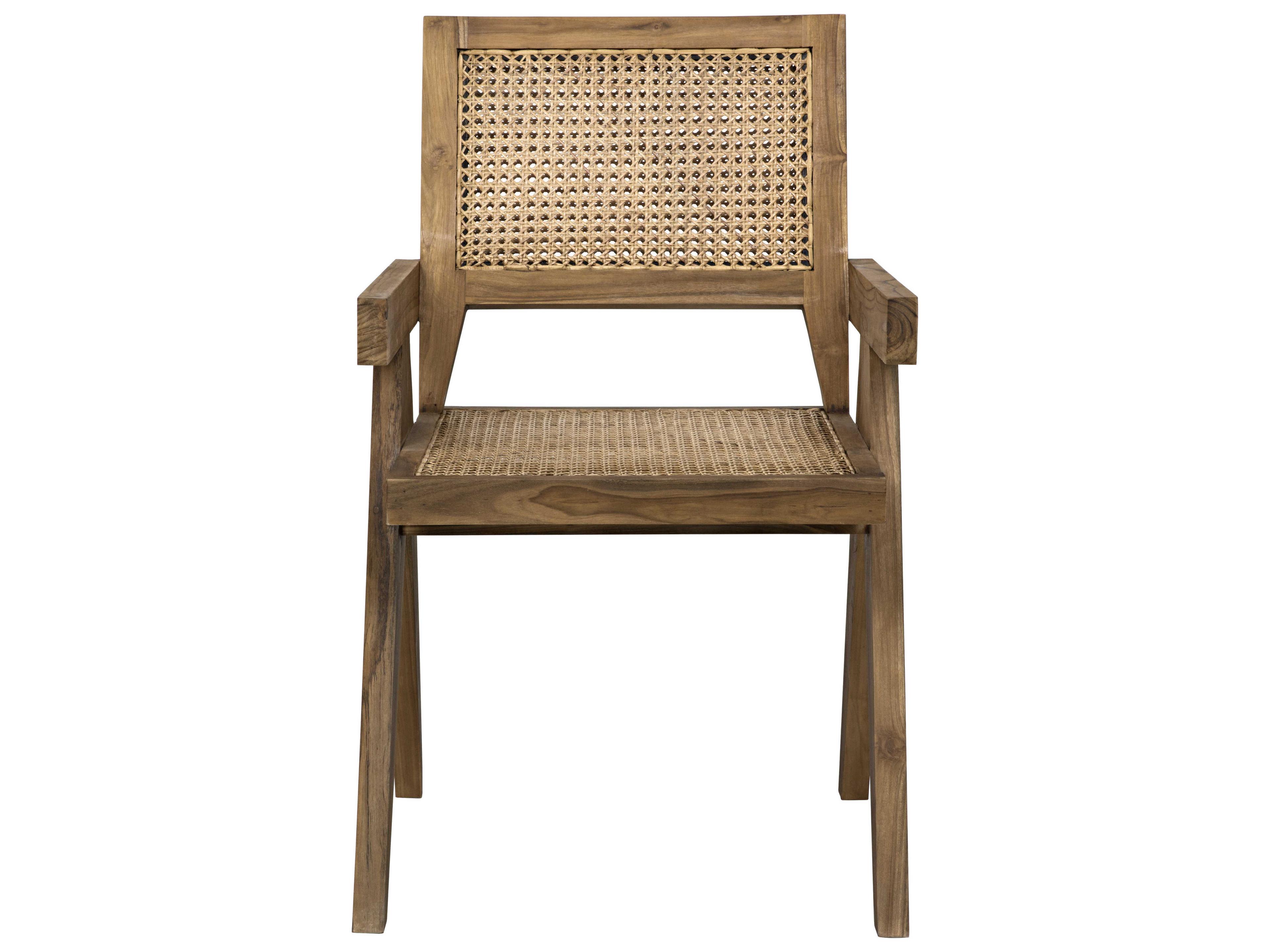 Noir Living Room Accents Teak Wood Brown Arm Dining Chair