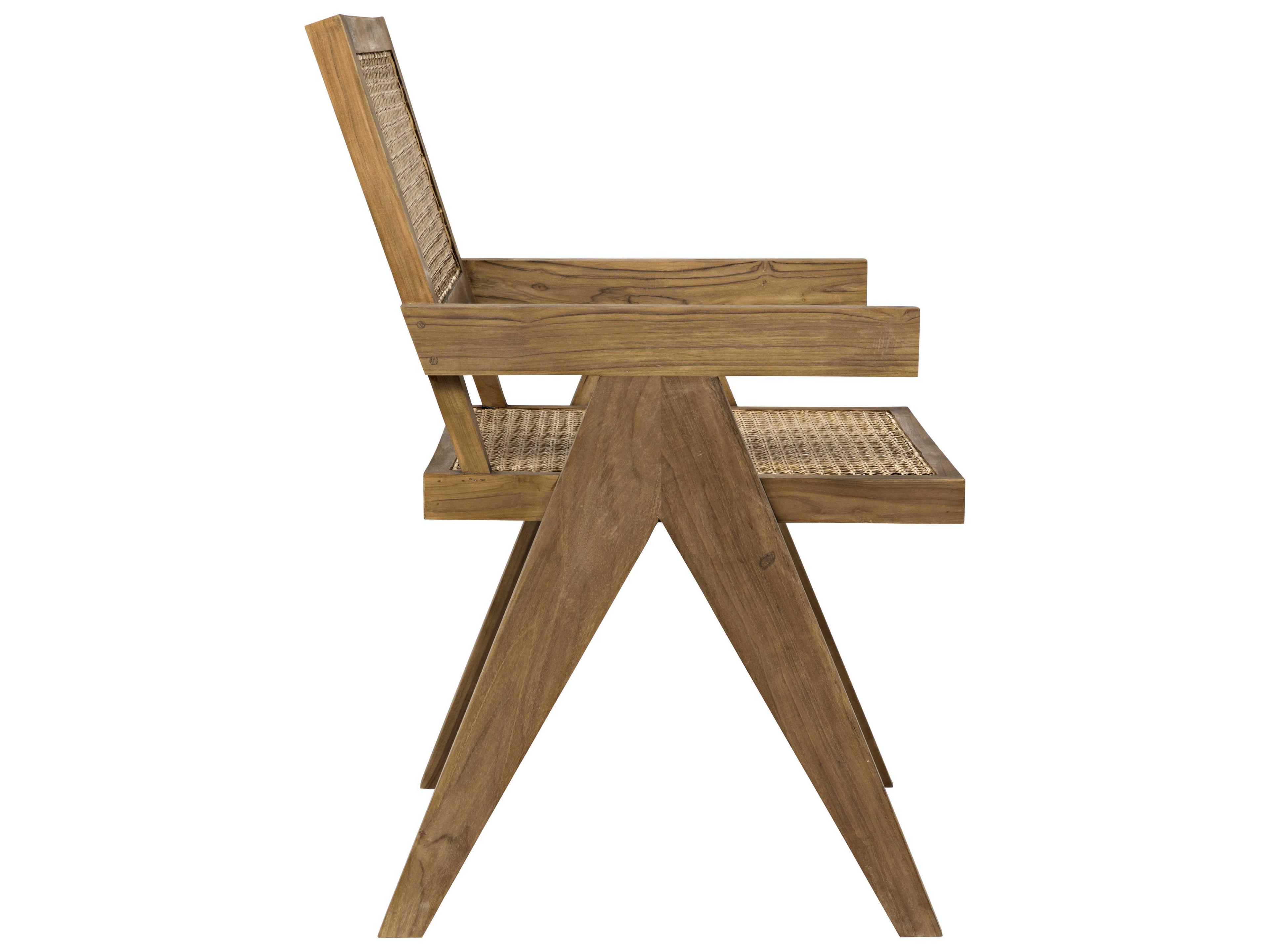 Noir Living Room Accents Teak Wood Brown Arm Dining Chair