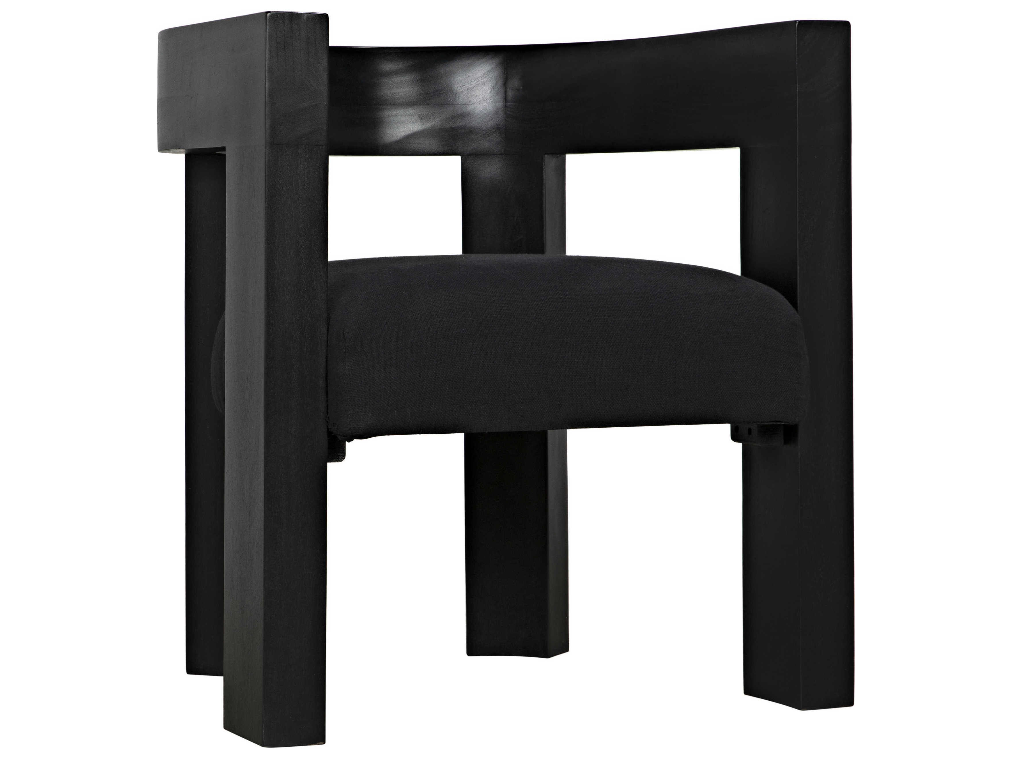 Noir Mahogany Wood Black Upholstered Arm Dining Chair
