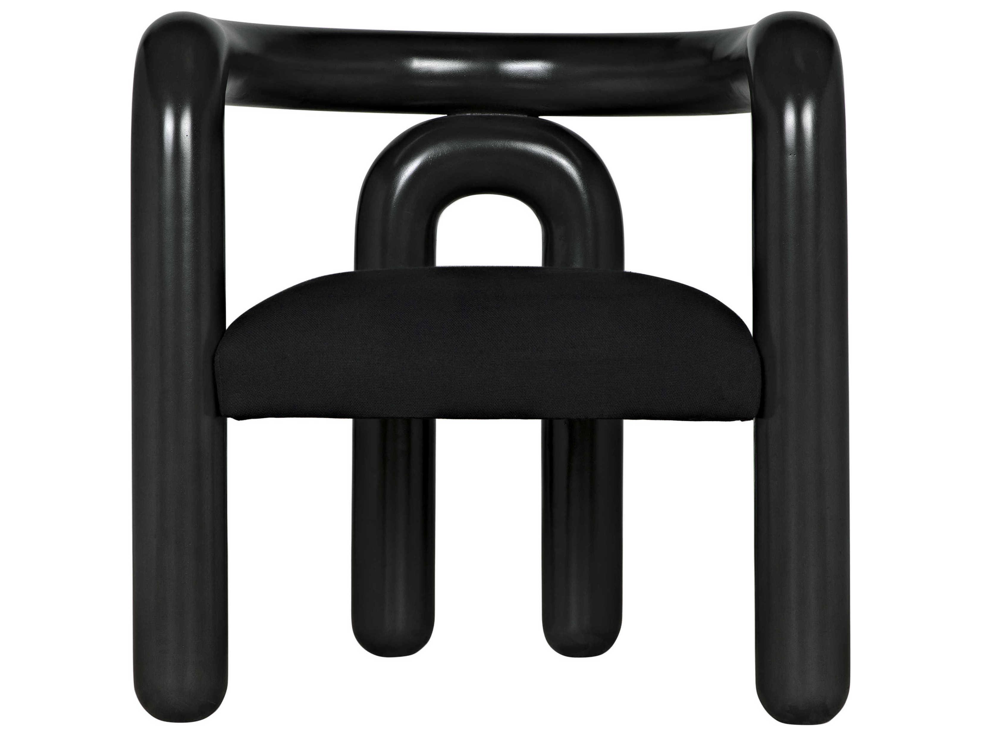 Noir Mahogany Wood Black Upholstered Arm Dining Chair