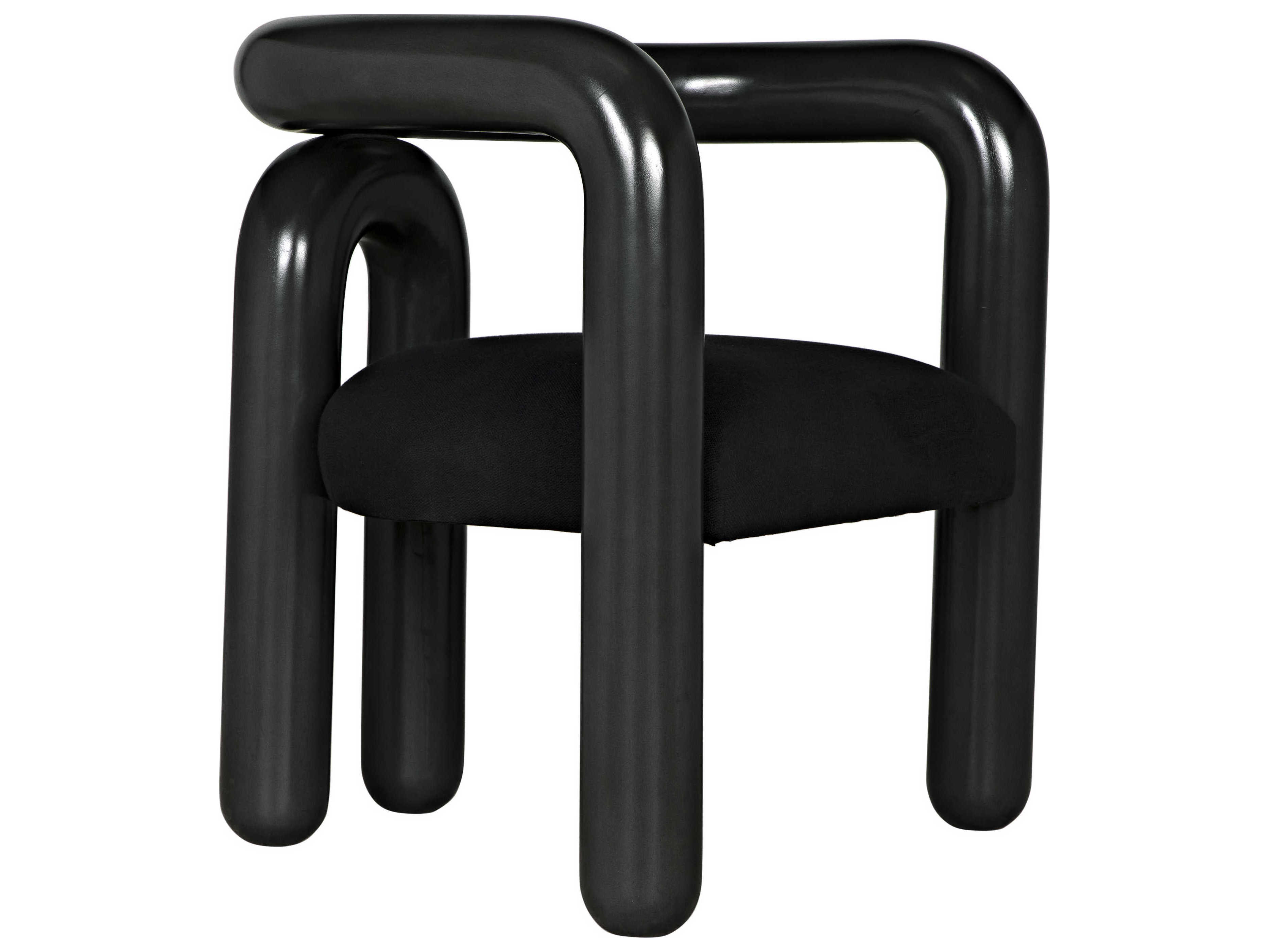 Noir Mahogany Wood Black Upholstered Arm Dining Chair