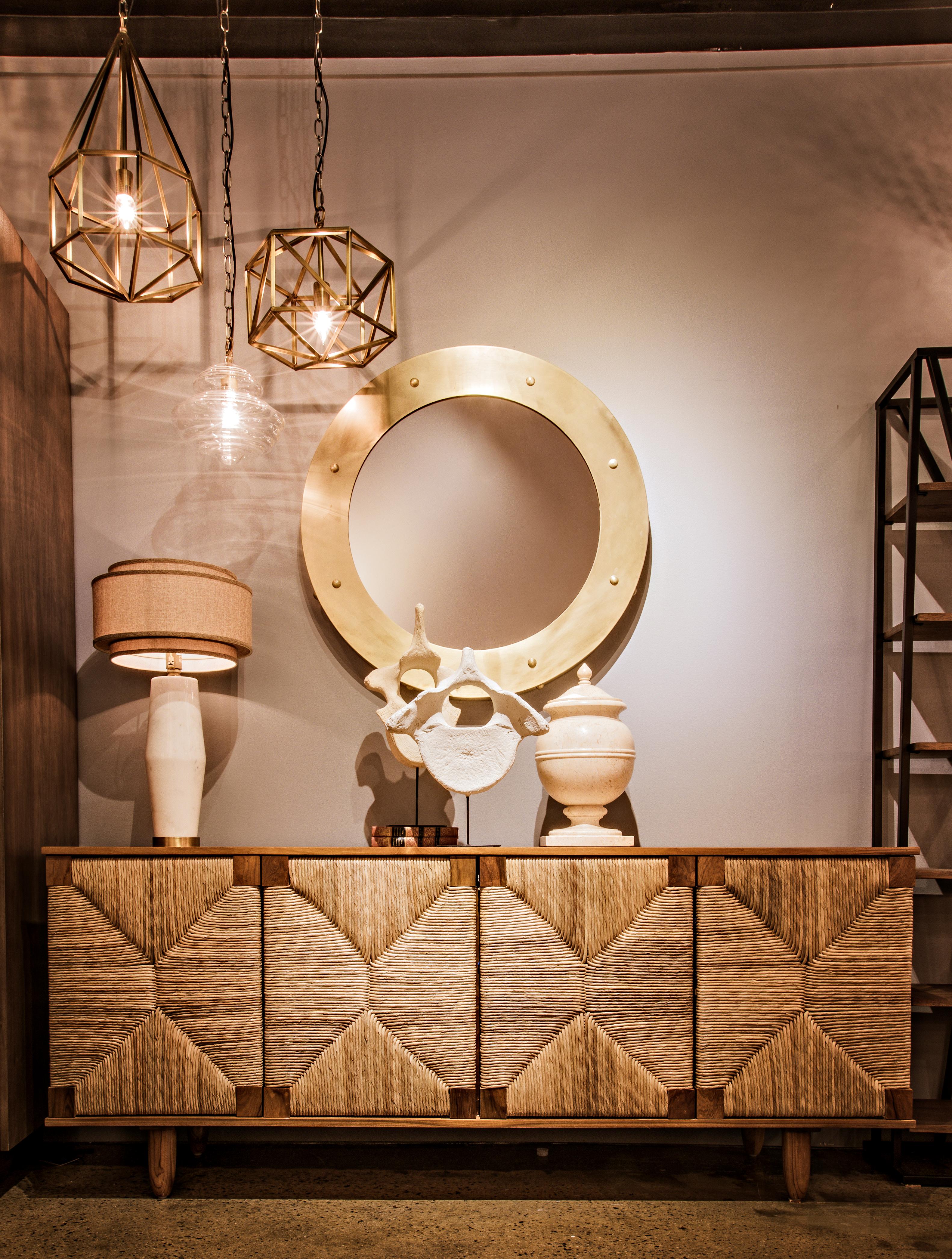 Noir 76" Teak Wood Rush Seagrass Sideboard