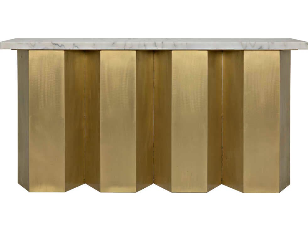 Noir Living Room Accents Rectangular Stone Antique Brass Console Table