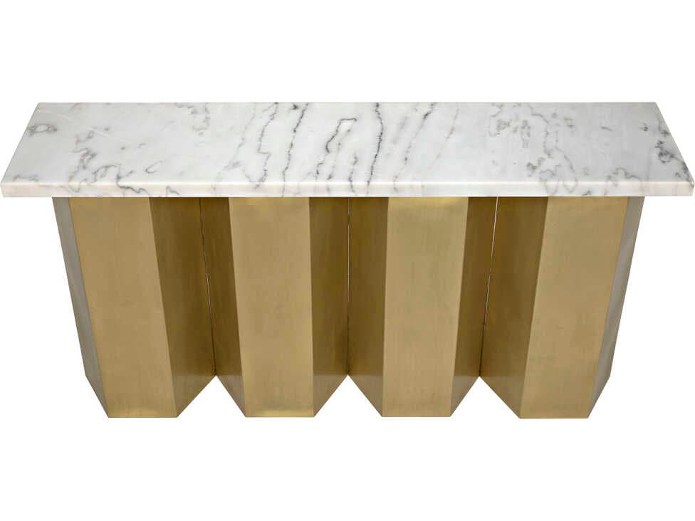 Noir Living Room Accents Rectangular Stone Antique Brass Console Table
