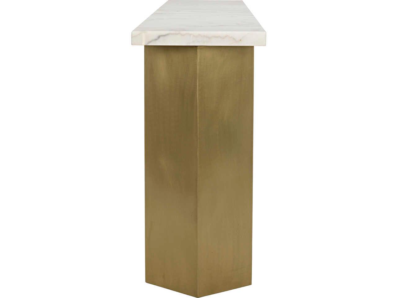 Noir Living Room Accents Rectangular Stone Antique Brass Console Table