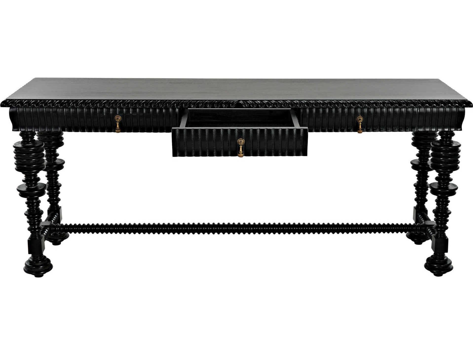 Noir Rectangular Wood Hand Rubbed Black Console Table