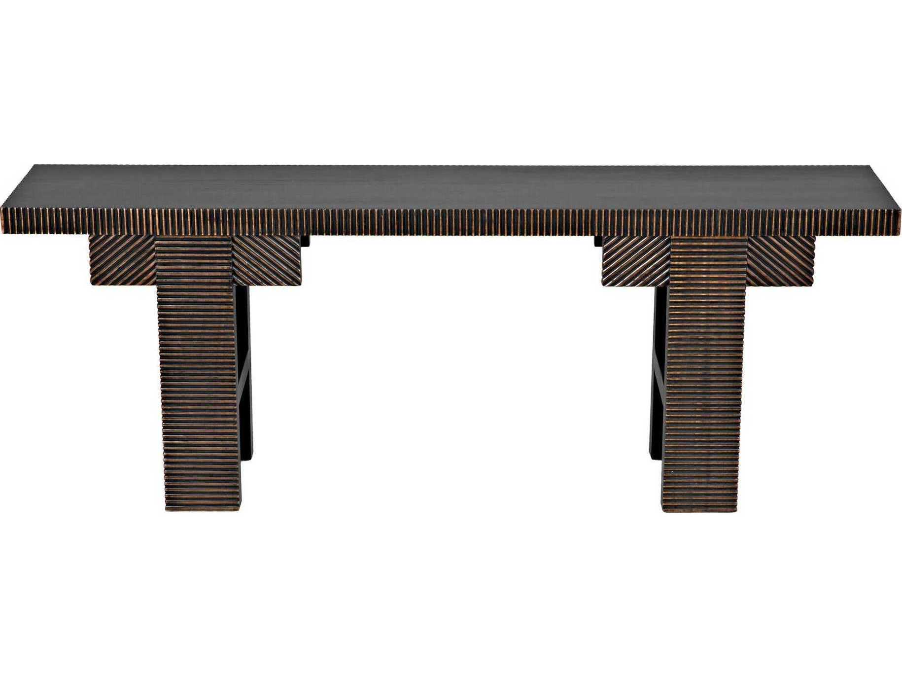 Noir Rectangular Wood Black With Light Brown Trim Console Table