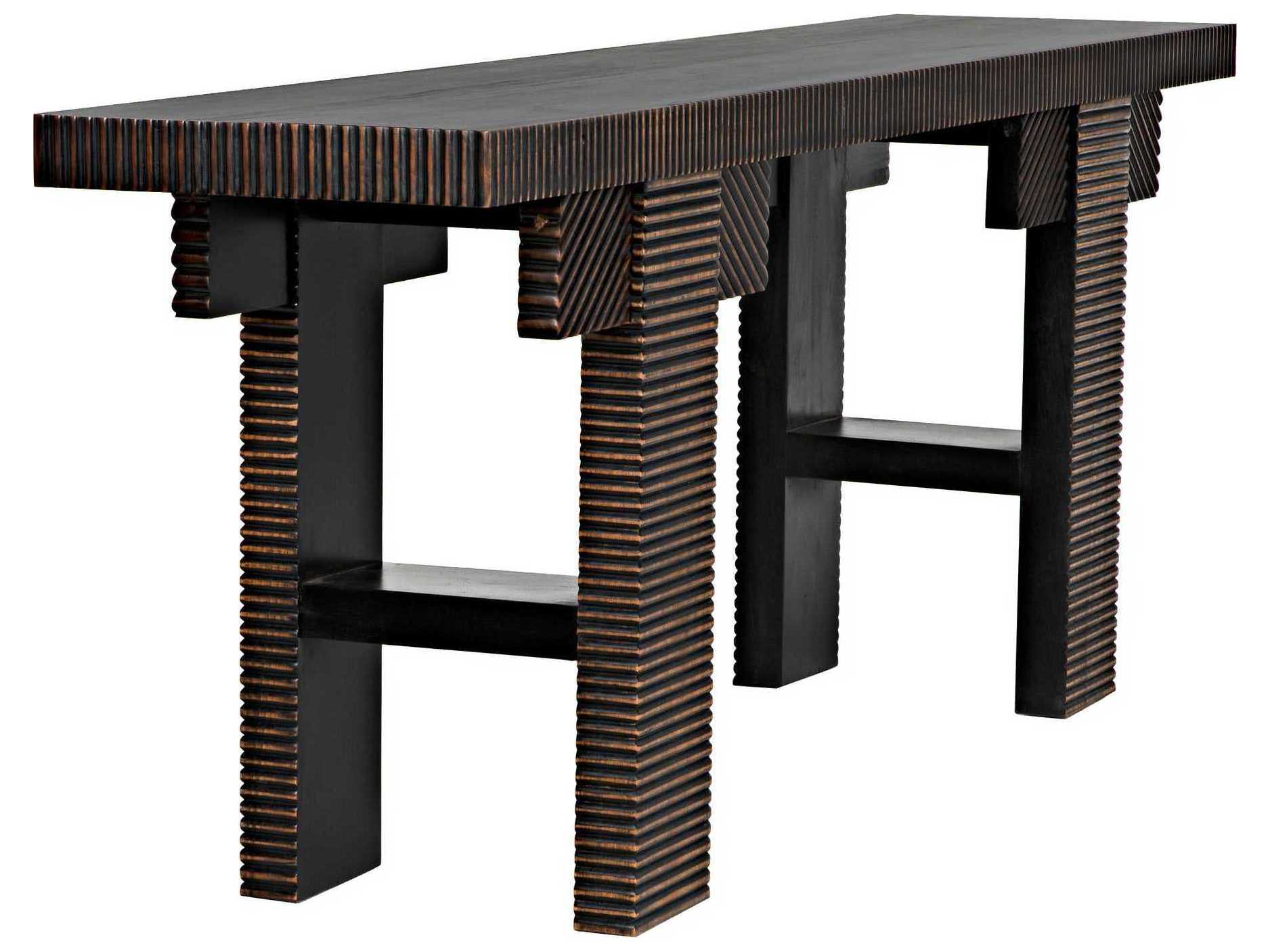Noir Rectangular Wood Black With Light Brown Trim Console Table