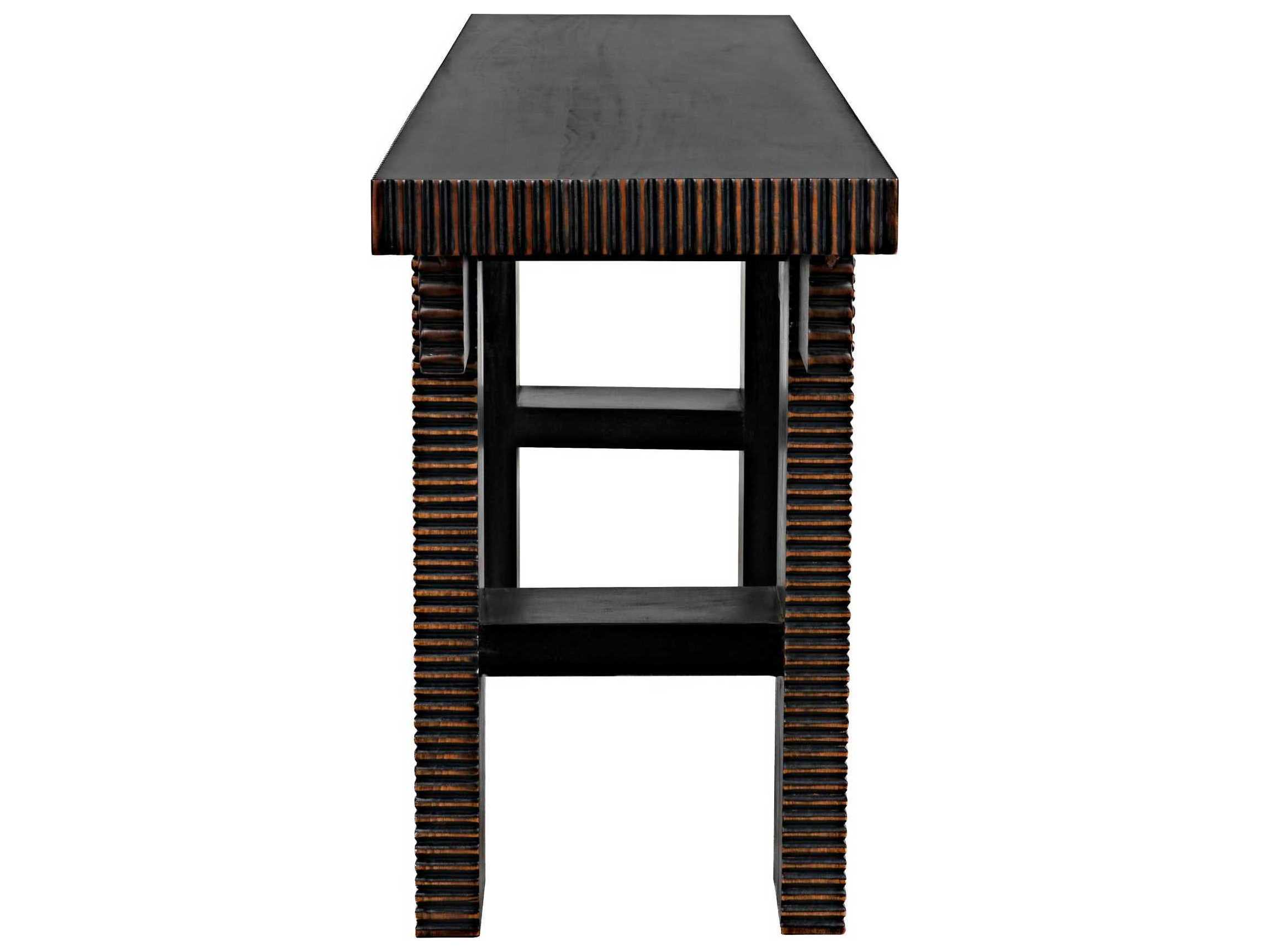Noir Rectangular Wood Black With Light Brown Trim Console Table
