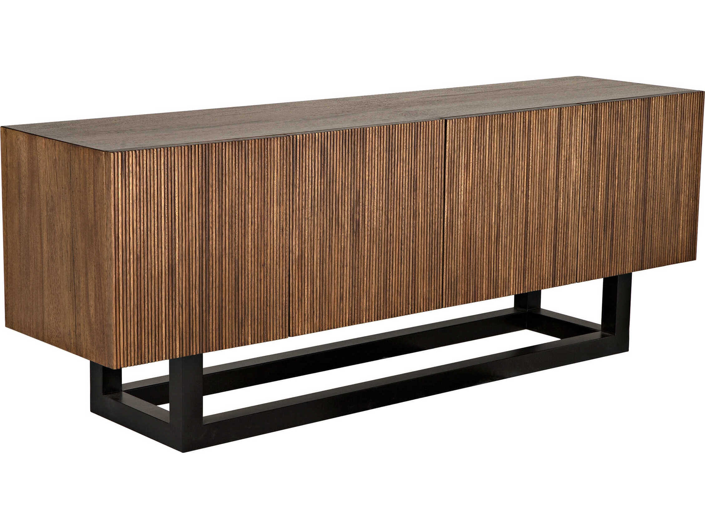 Noir Thomson 80" Walnut Wood Dark With Matte Black Sideboard