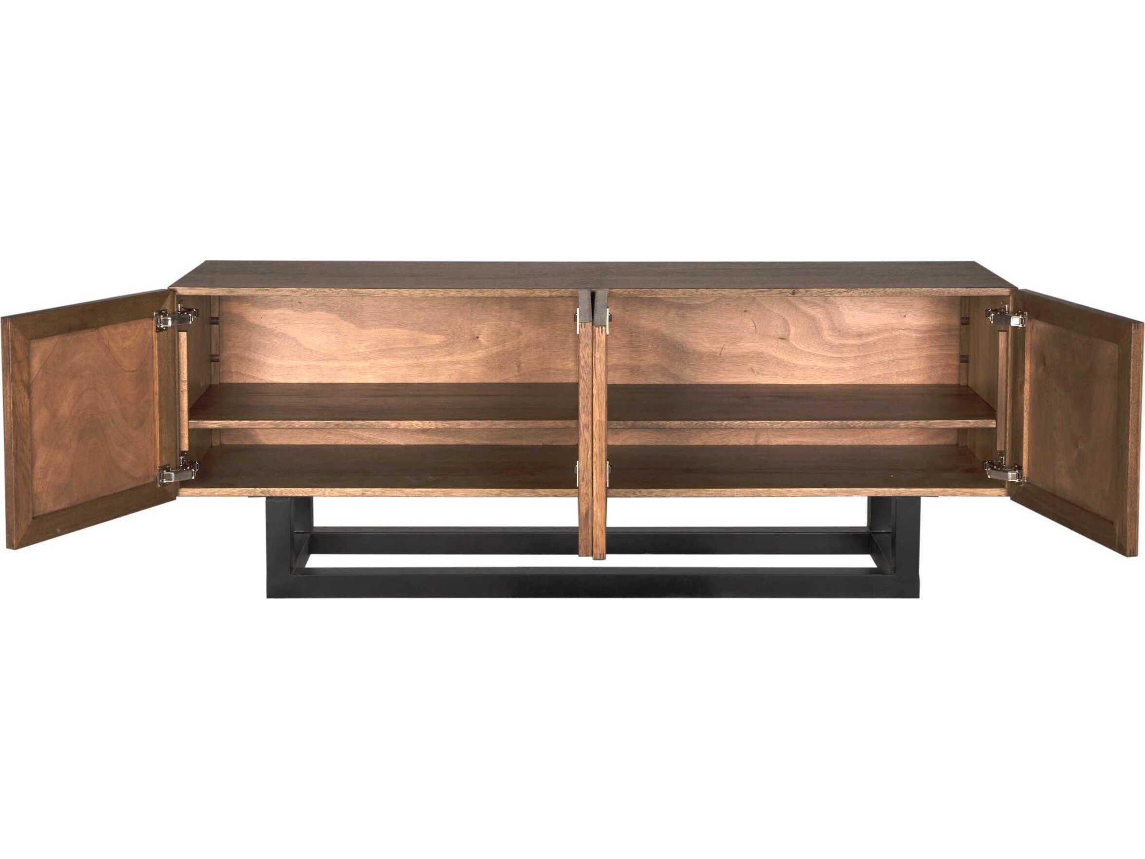 Noir Thomson 80" Walnut Wood Dark With Matte Black Sideboard