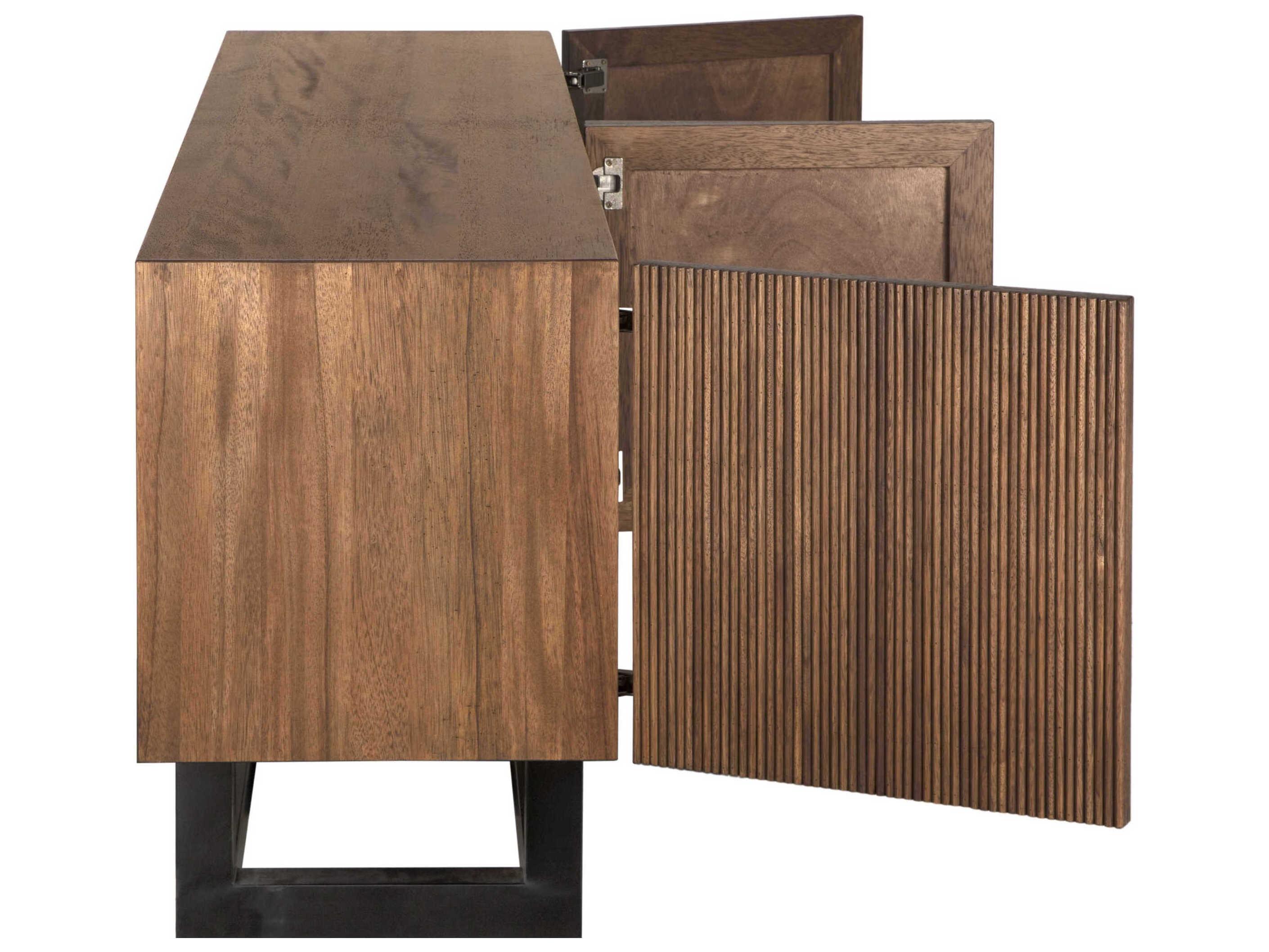 Noir Thomson 80" Walnut Wood Dark With Matte Black Sideboard