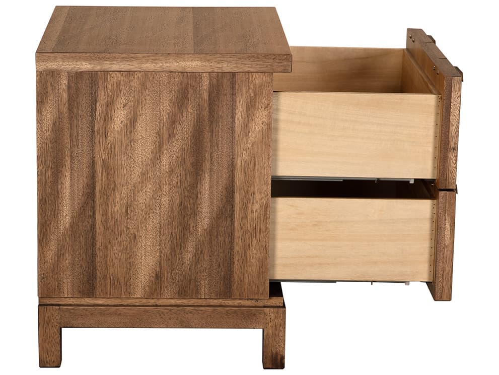 Noir Musashi 2-Drawers Brown Walnut Wood Nightstand