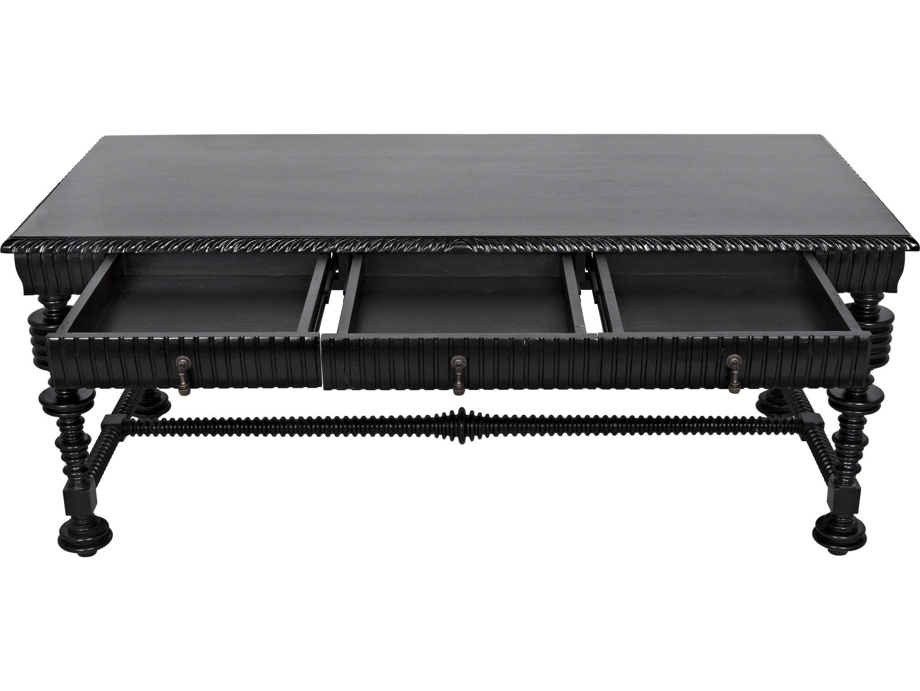 Noir Office Essentials Hand Rubbed Black Mahogany Wood Secretary Desk