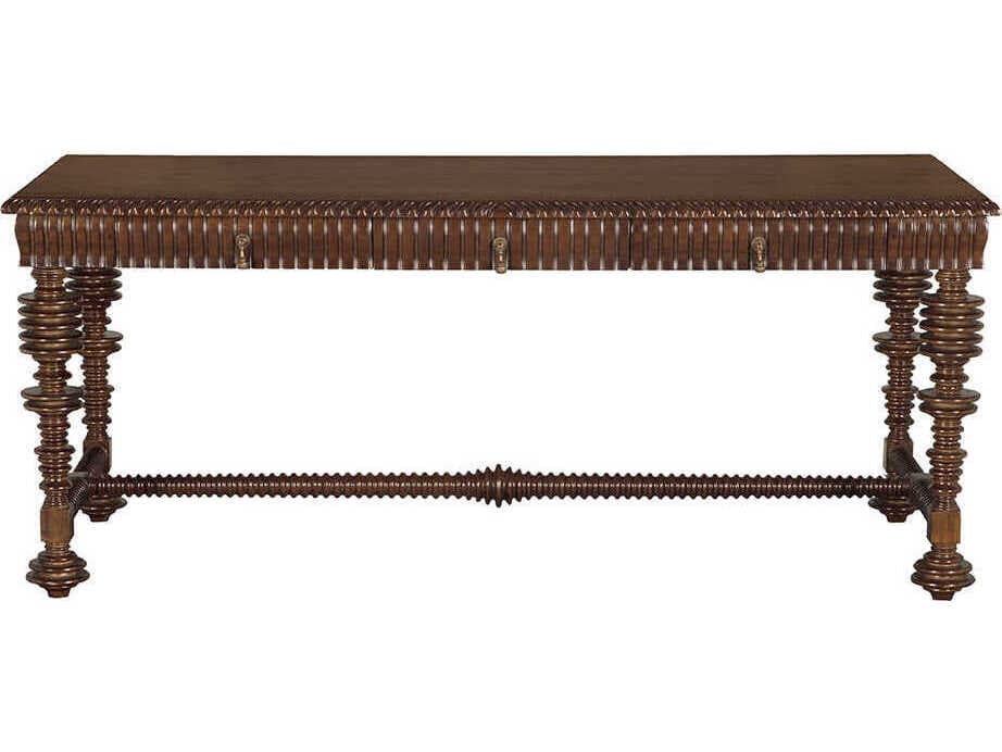 Noir Portuguese Hand Rubbed Brown Mahogany Wood Writing Desk