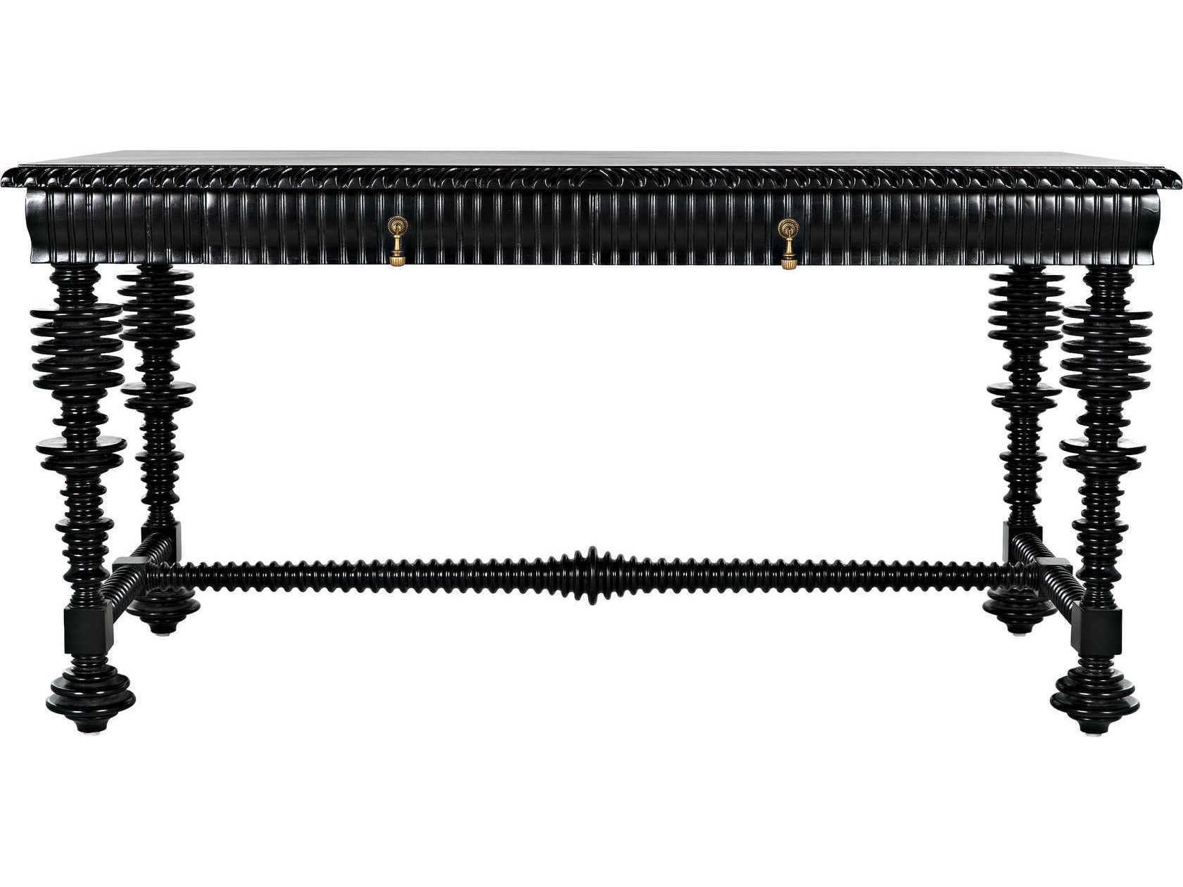 Noir Hand Rubbed Black Mahogany Wood Secretary Desk Writing