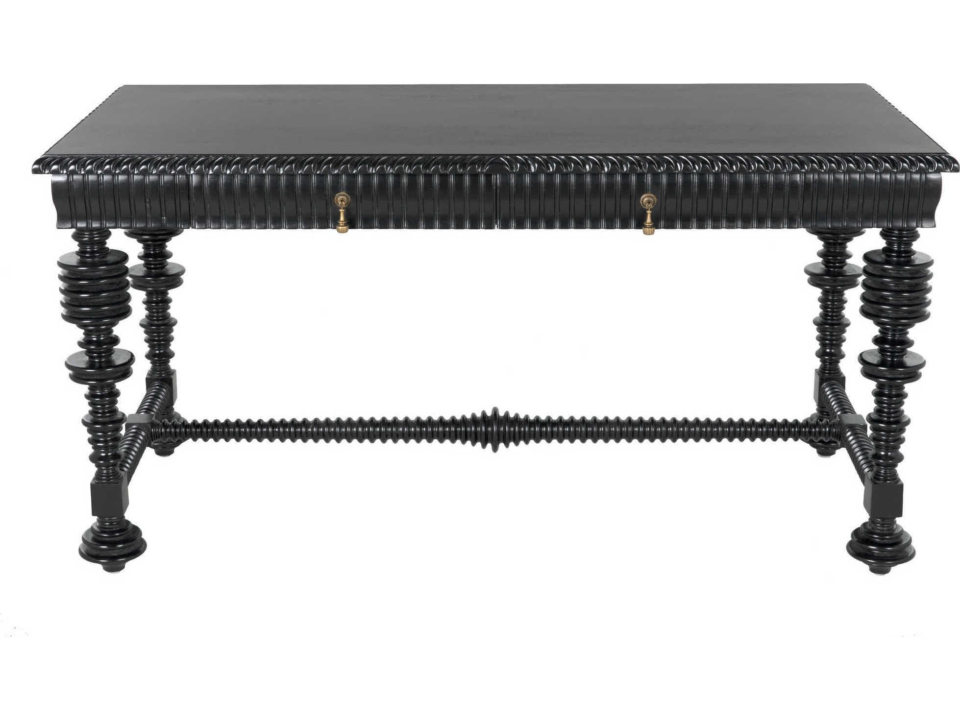 Noir Hand Rubbed Black Mahogany Wood Secretary Desk Writing