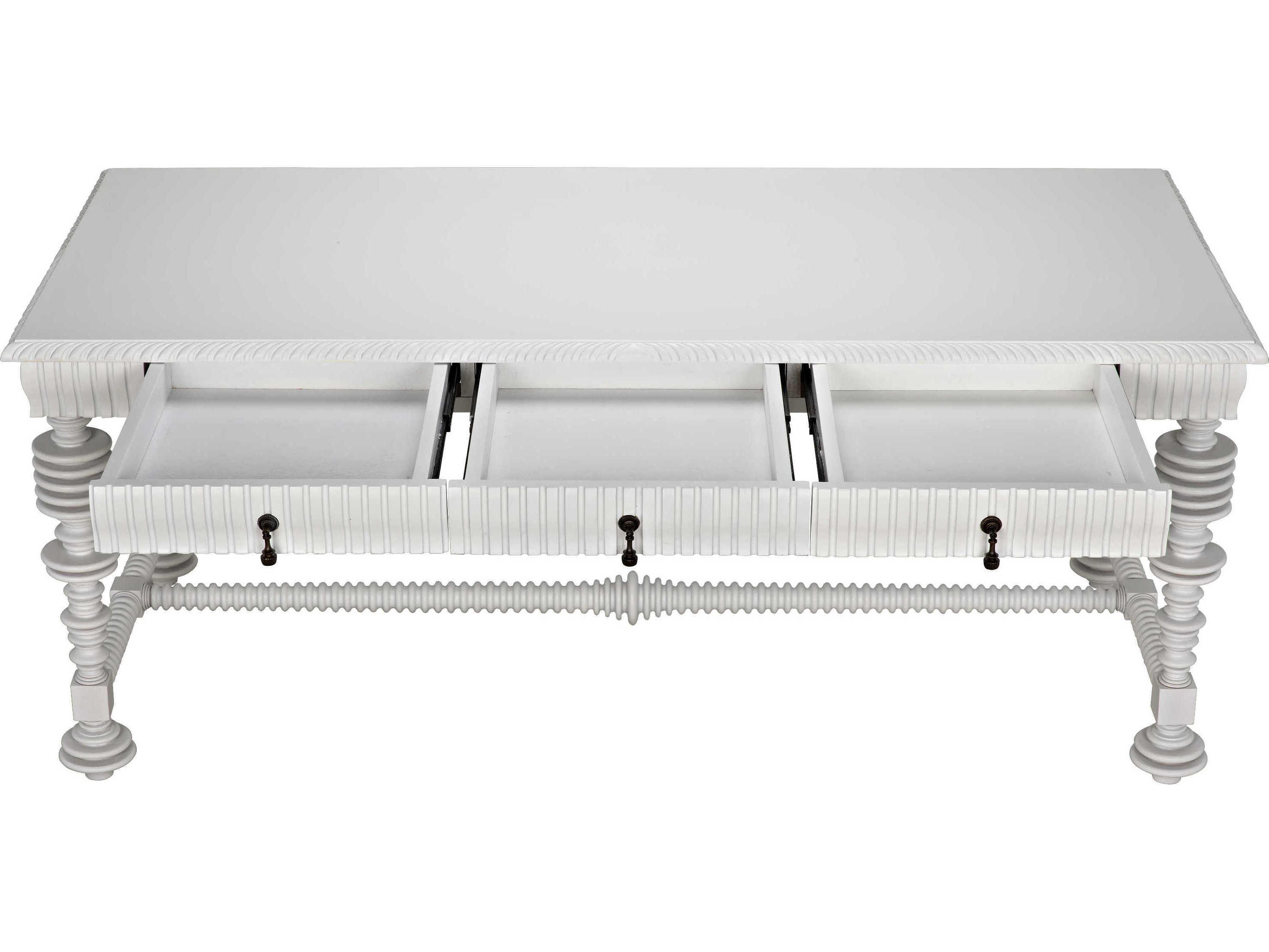 Noir Solid White Mahogany Wood Secretary Desk