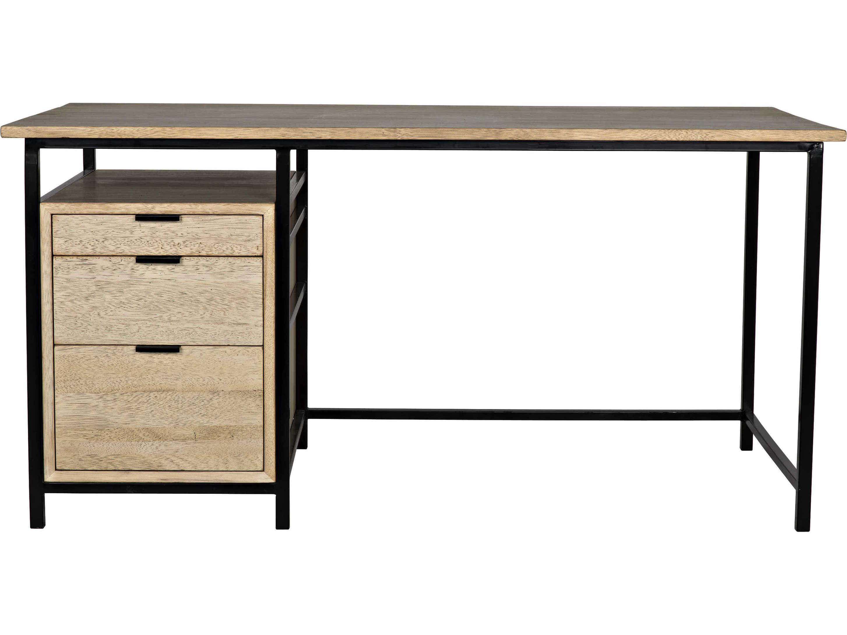 Noir Office Essentials Bleached Walnut White Wood Secretary Desk