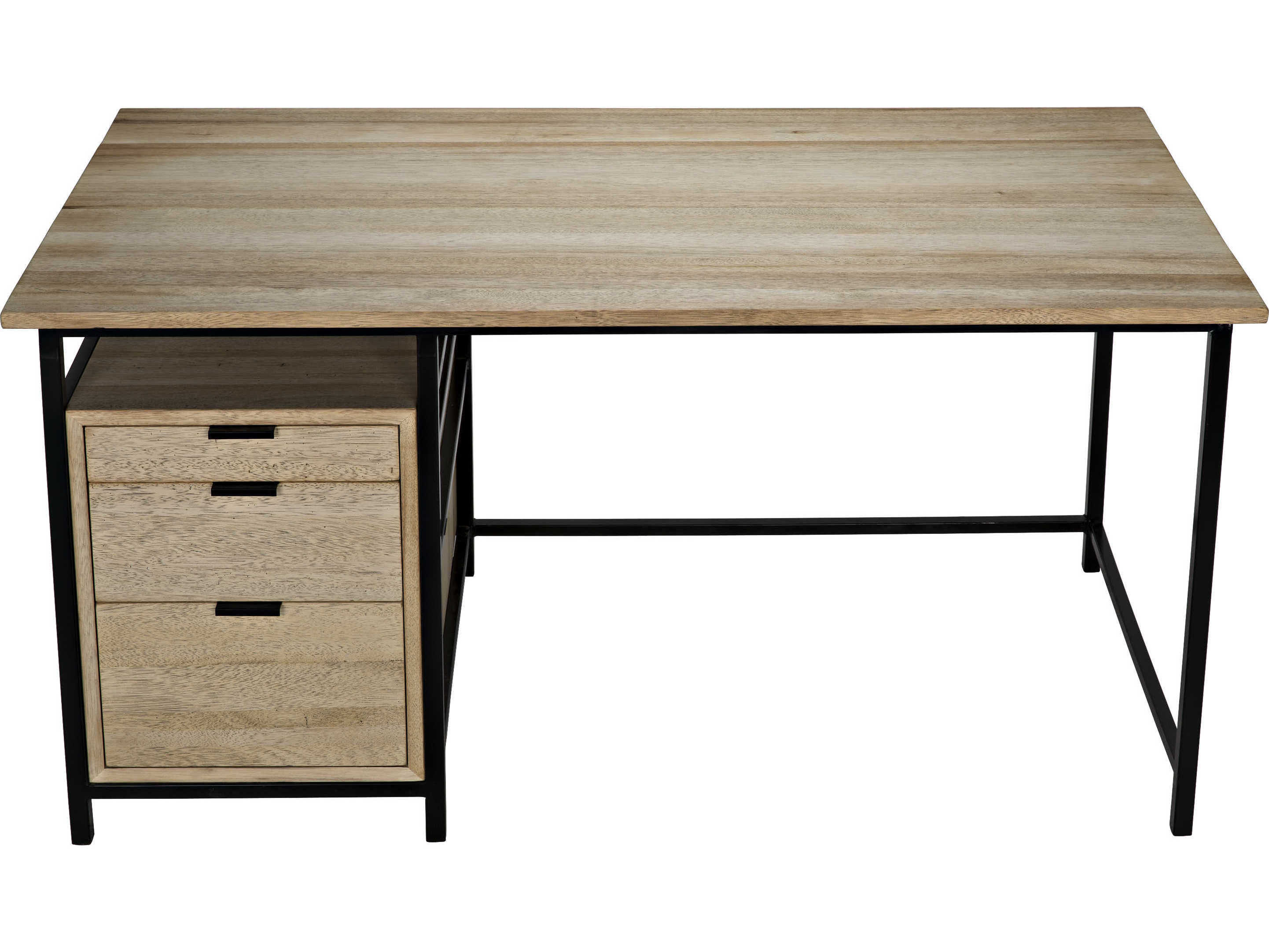Noir Office Essentials Bleached Walnut White Wood Secretary Desk