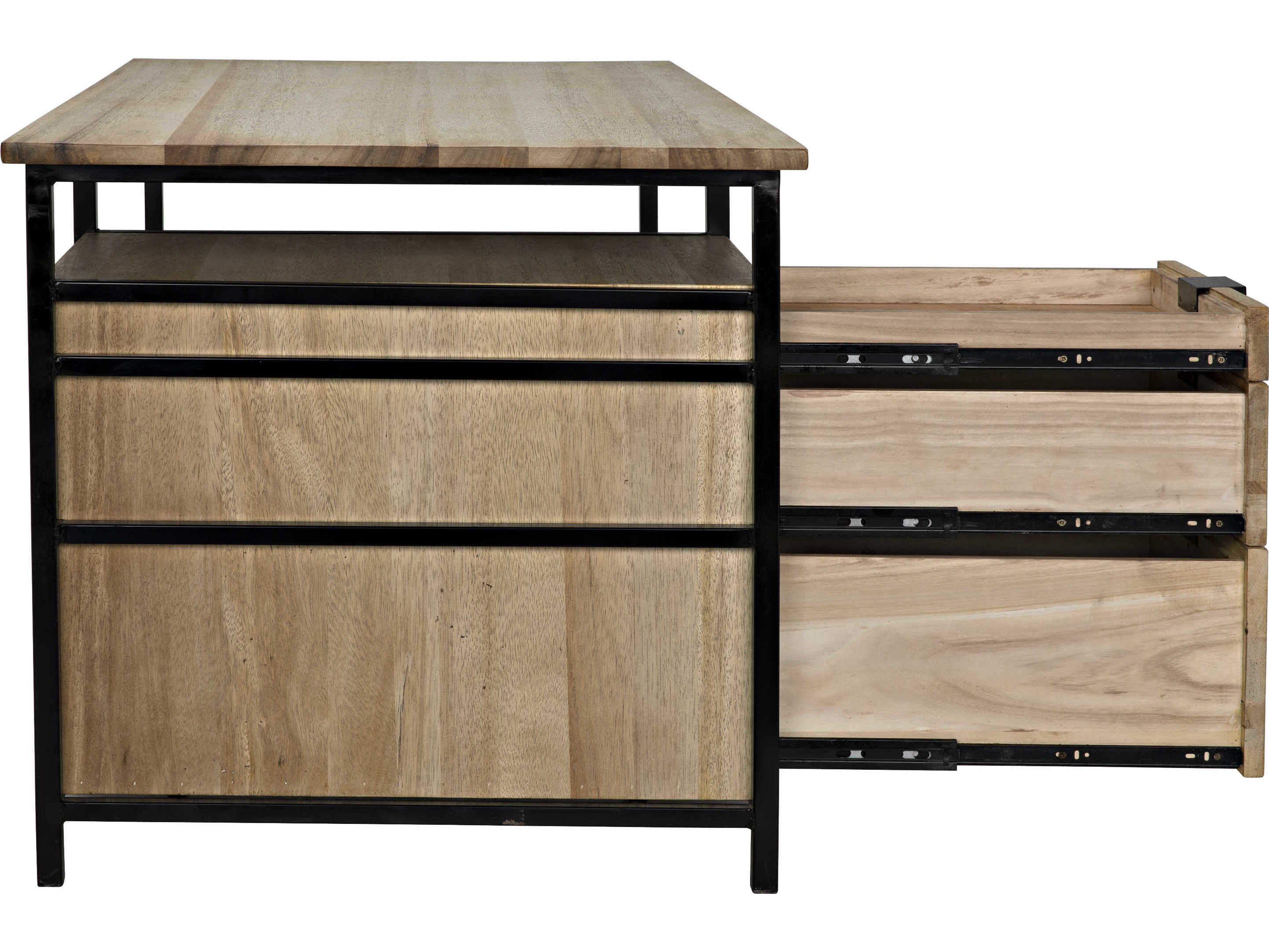 Noir Office Essentials Bleached Walnut White Wood Secretary Desk