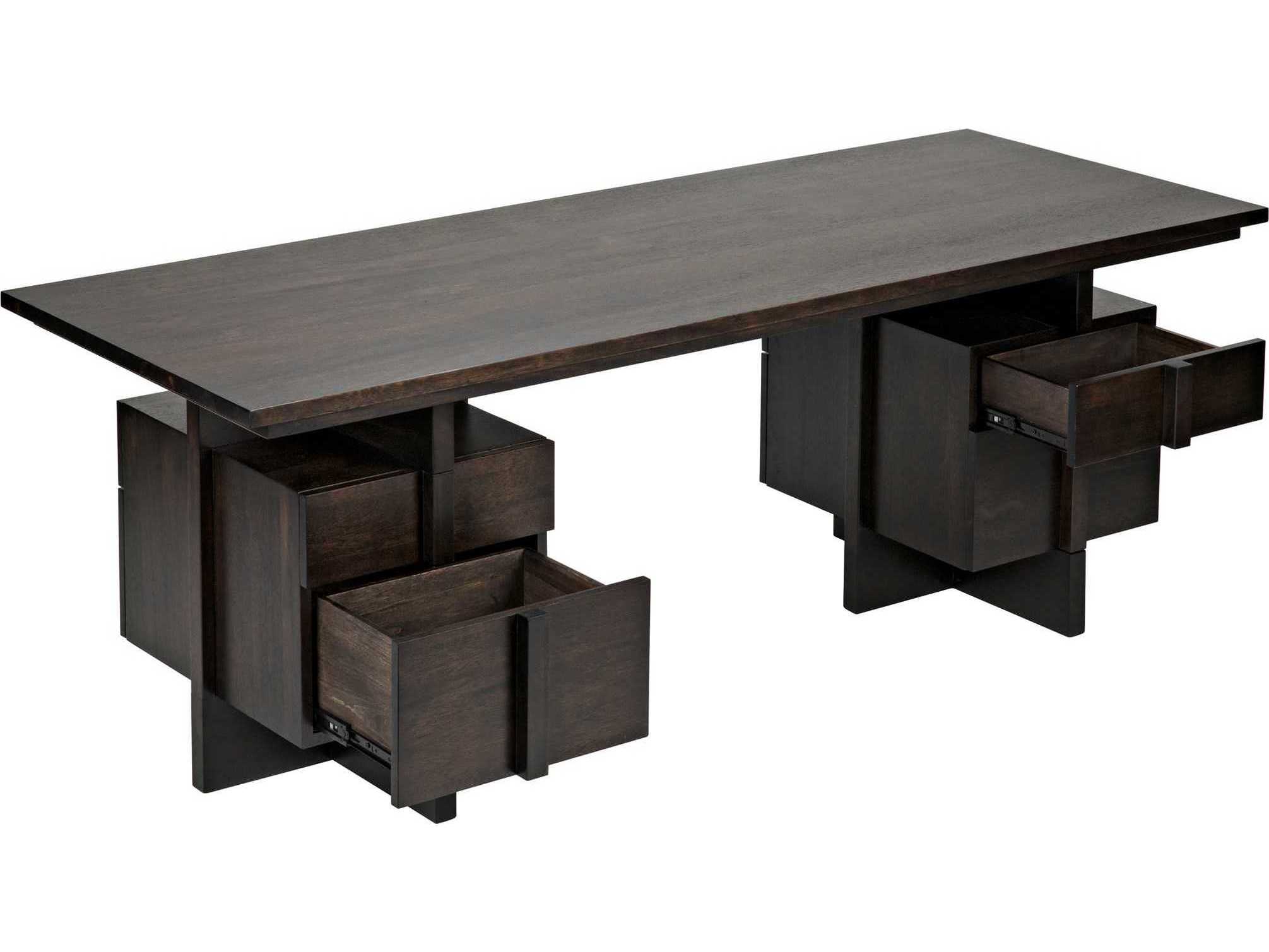 Noir Ebony Walnut Brown Wood Secretary Desk Writing