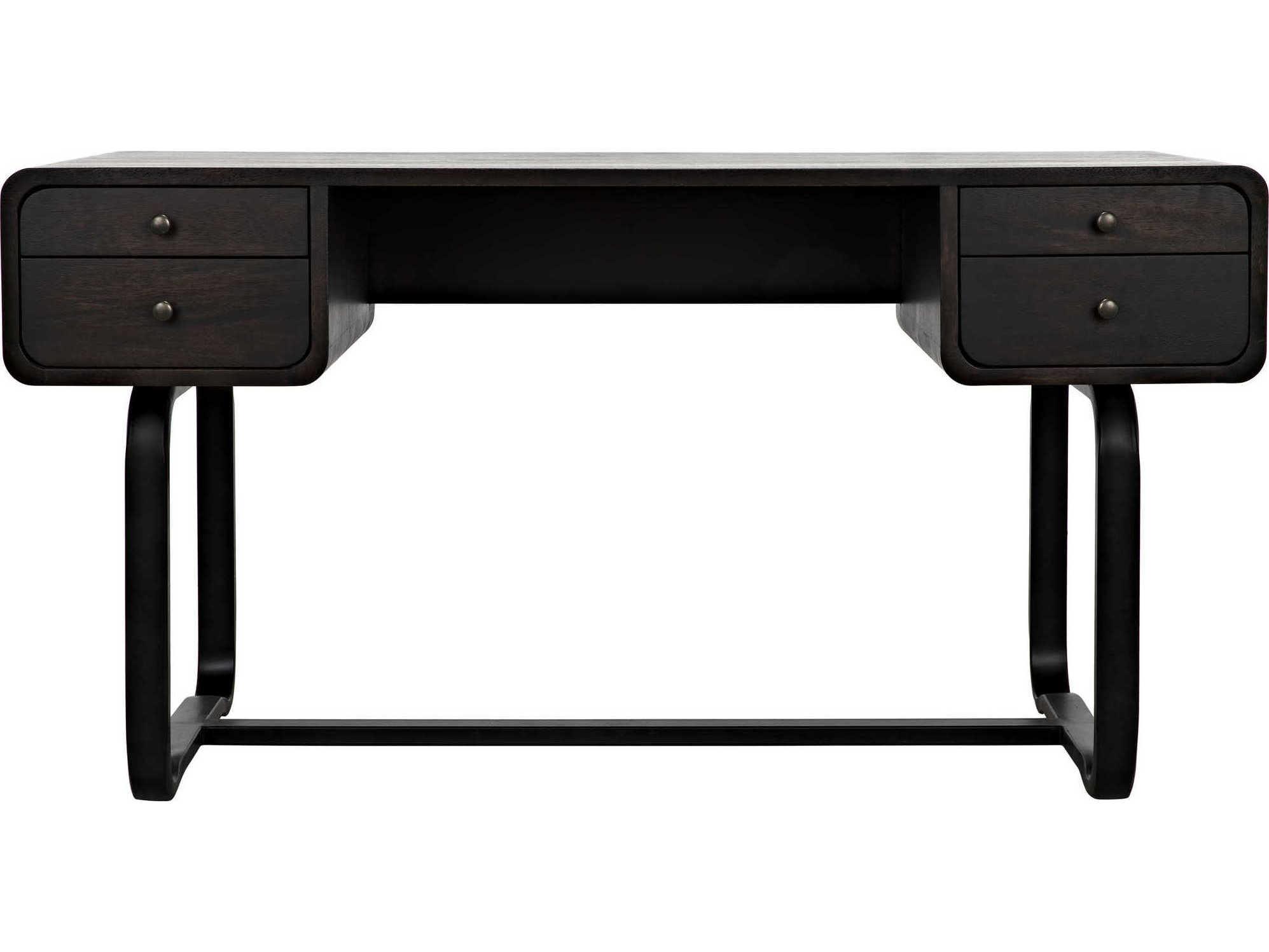 Noir Ebony Walnut Black Metal Wood Secretary Desk Writing