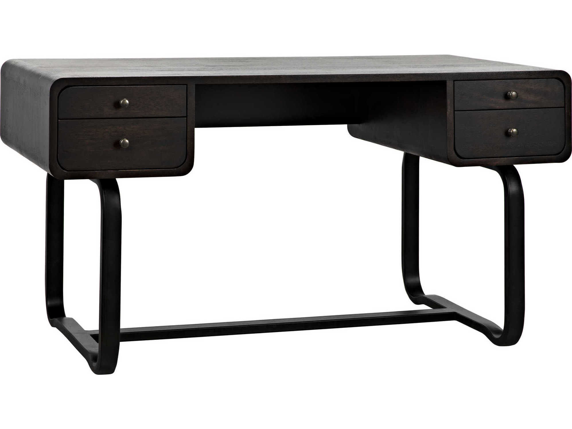 Noir Ebony Walnut Black Metal Wood Secretary Desk Writing