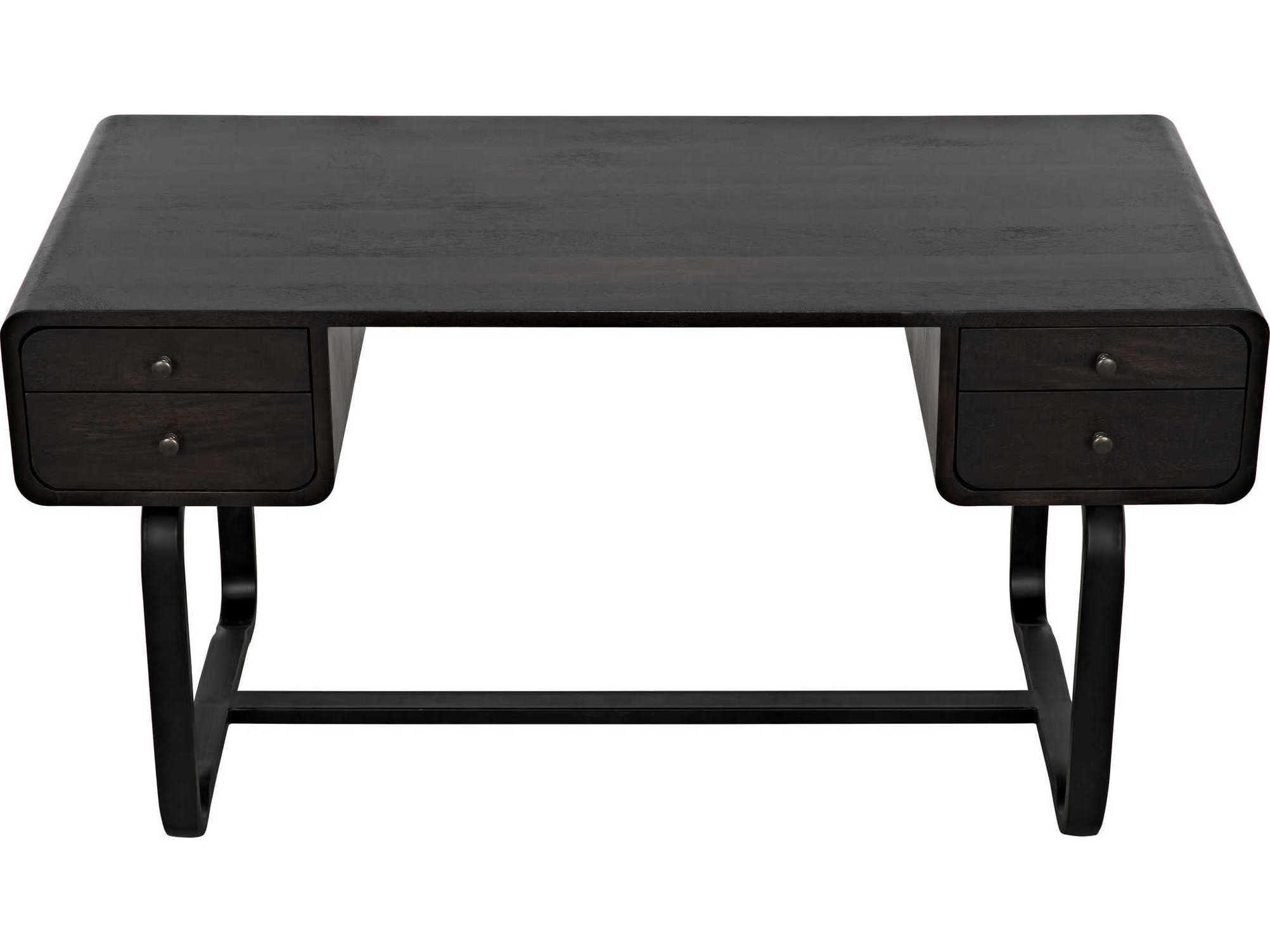 Noir Ebony Walnut Black Metal Wood Secretary Desk Writing