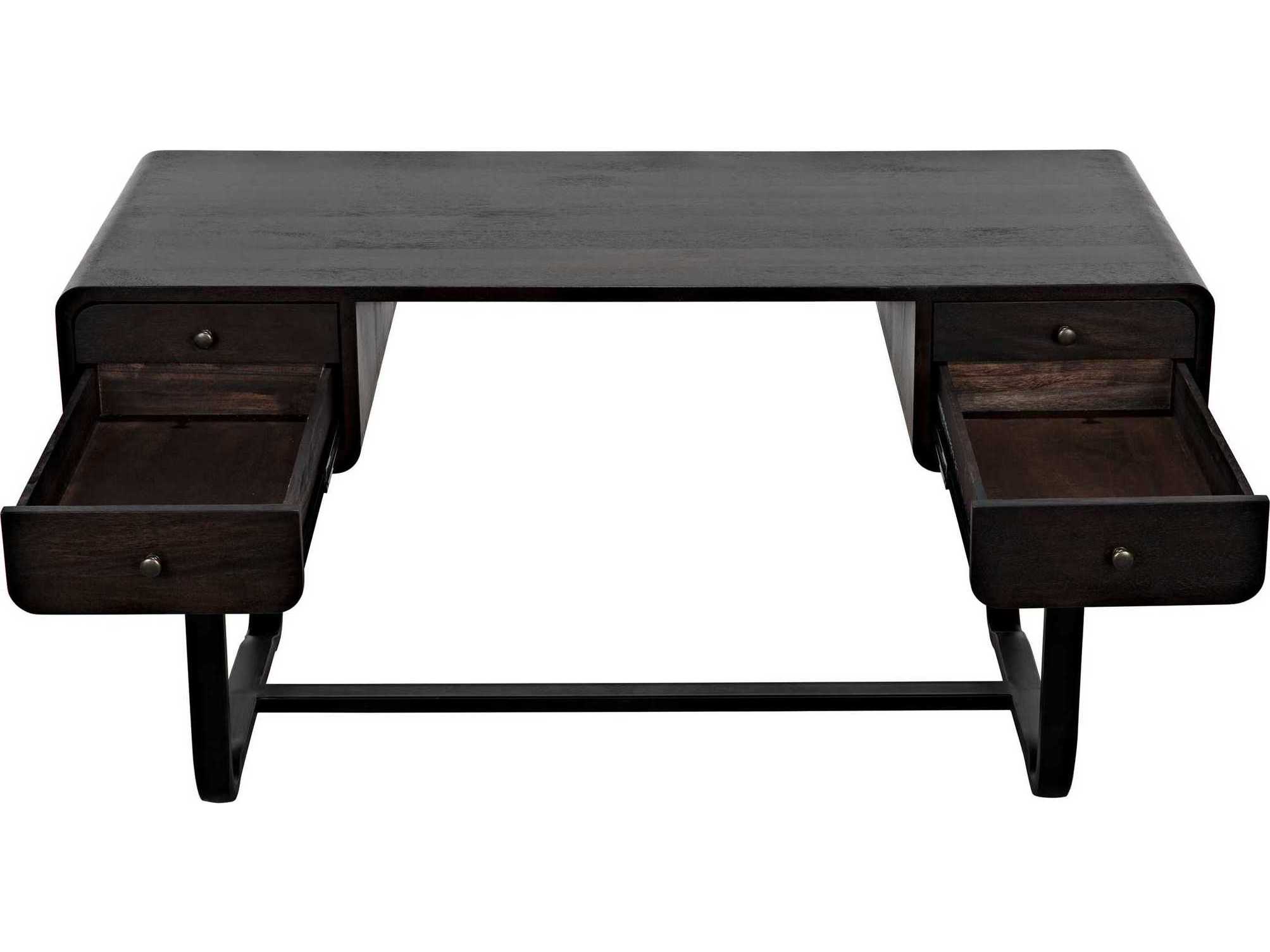 Noir Ebony Walnut Black Metal Wood Secretary Desk Writing