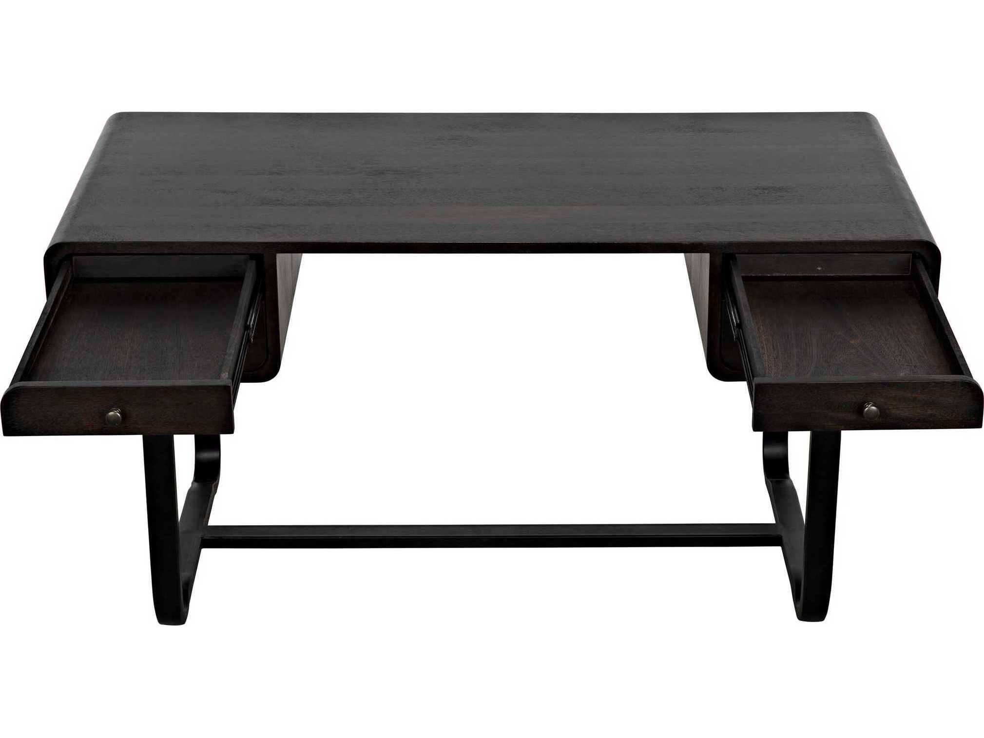 Noir Ebony Walnut Black Metal Wood Secretary Desk Writing