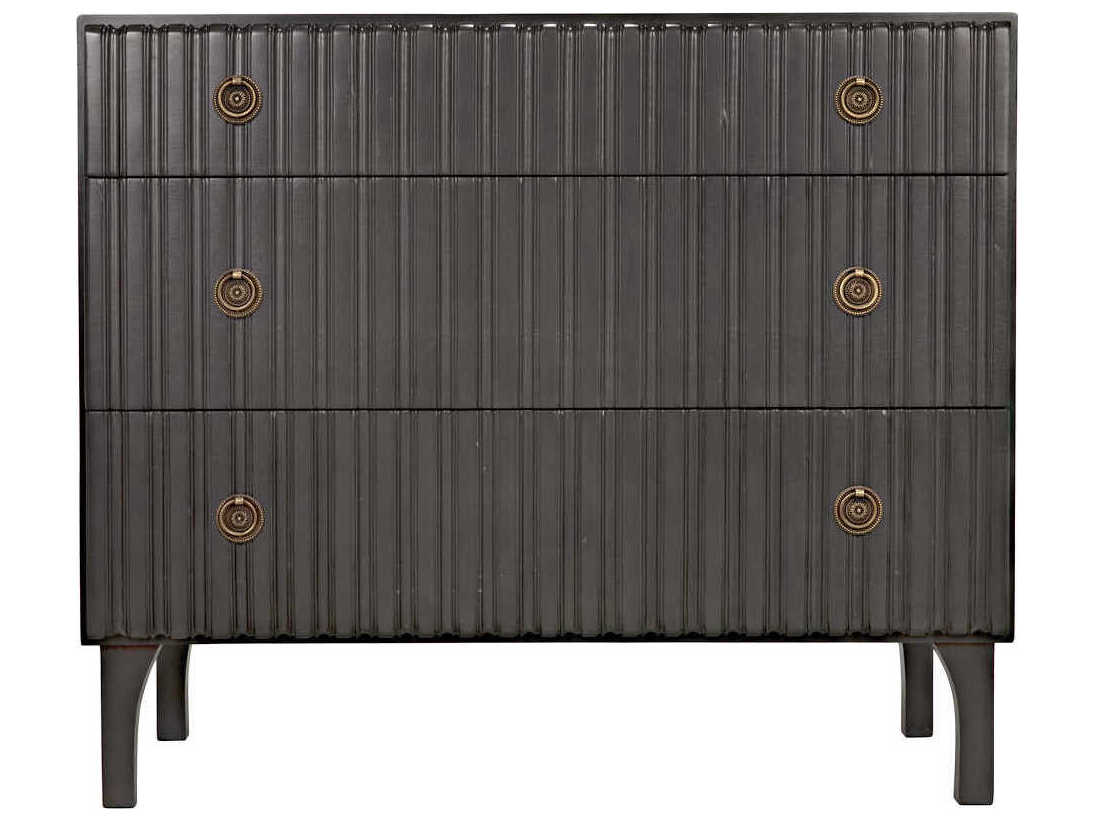 Noir Bedroom Storage Daryl 3-Drawers Black Mahogany Wood Dresser