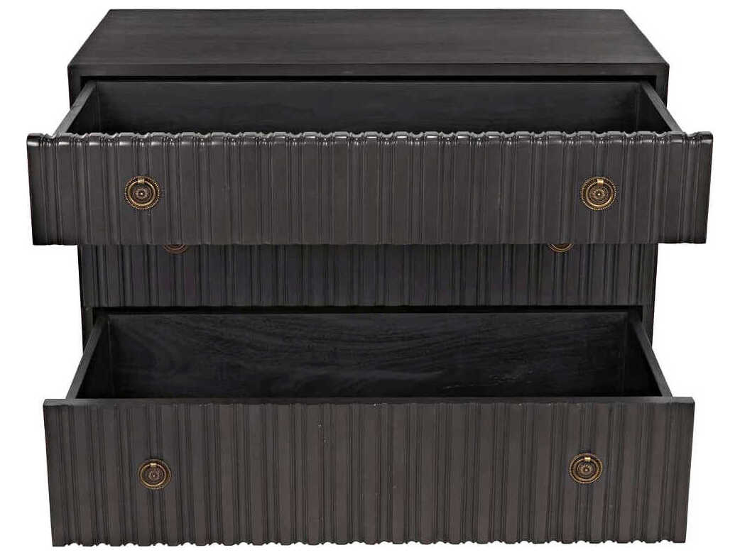 Noir Bedroom Storage Daryl 3-Drawers Black Mahogany Wood Dresser