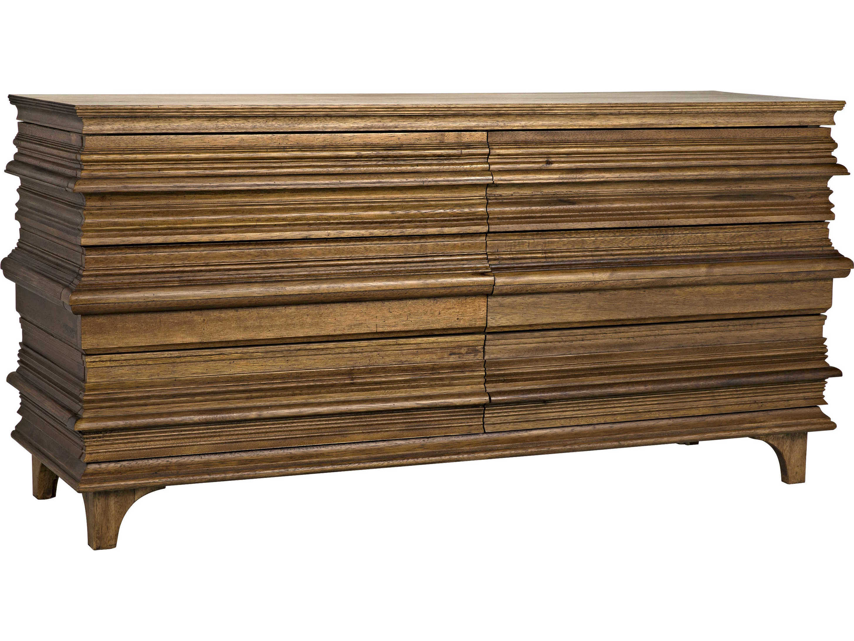 Noir Bedroom Storage Bernard 6-Drawers Brown Walnut Wood Double Dresser