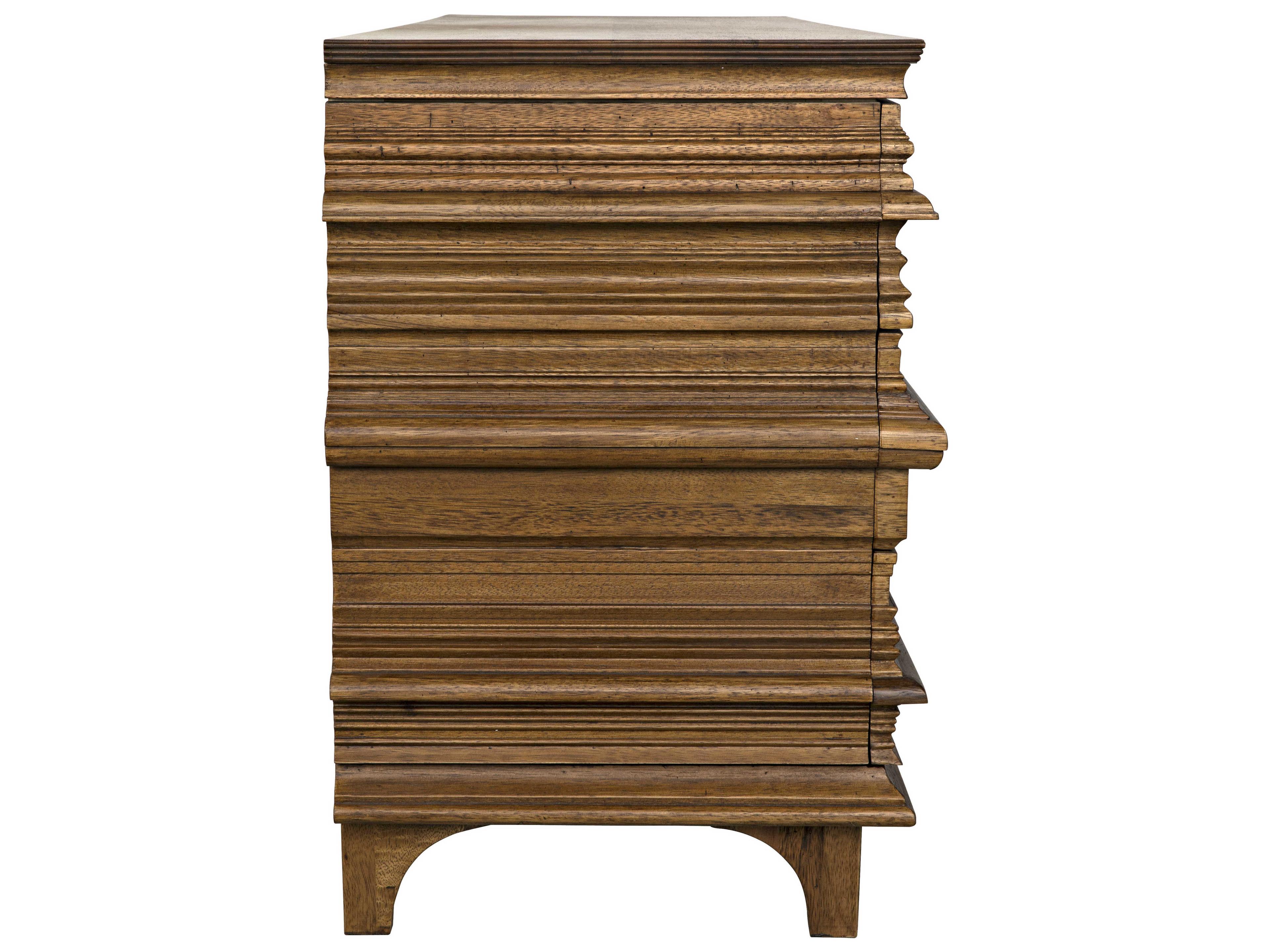 Noir Bedroom Storage Bernard 6-Drawers Brown Walnut Wood Double Dresser