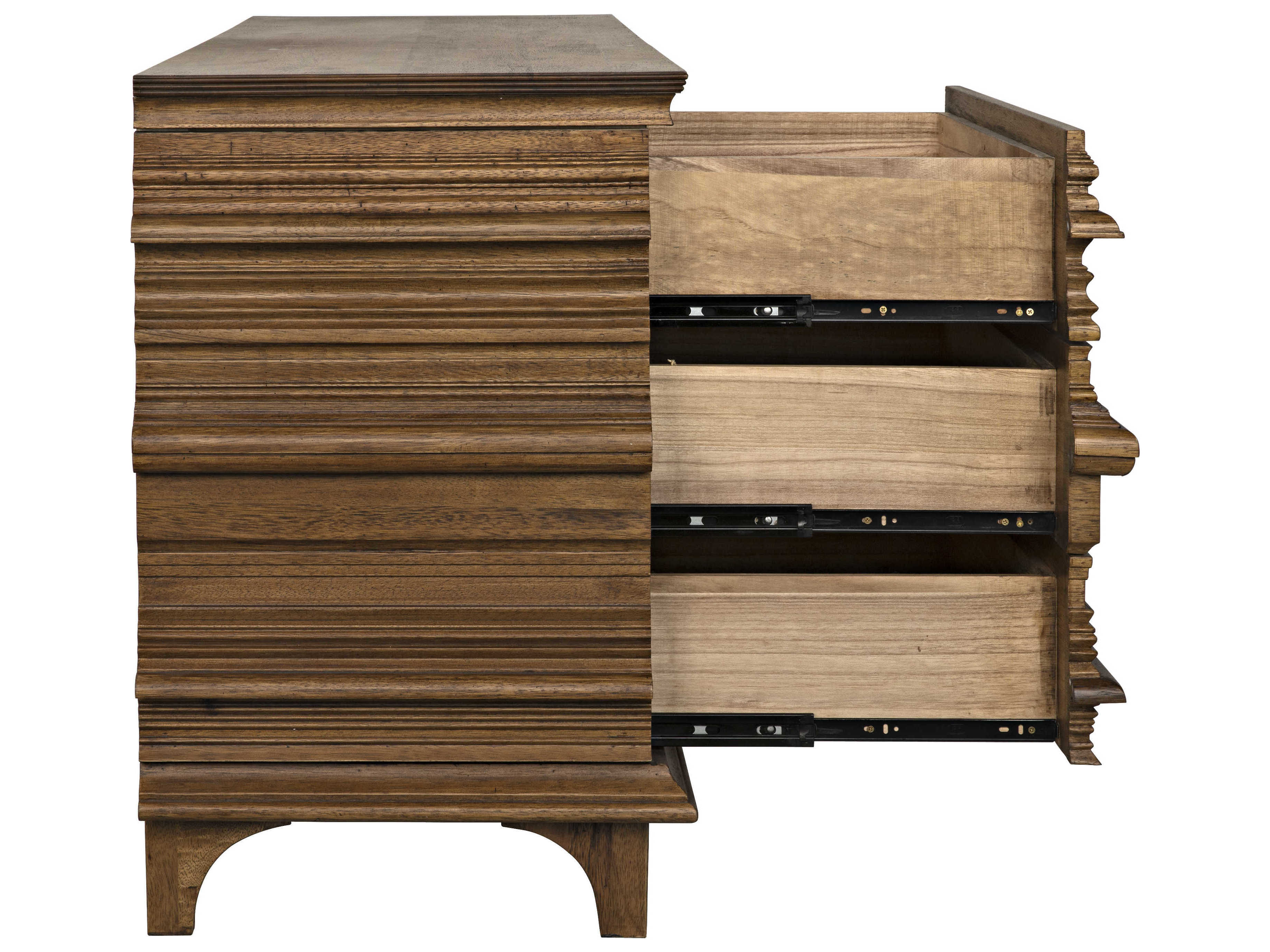 Noir Bedroom Storage Bernard 6-Drawers Brown Walnut Wood Double Dresser