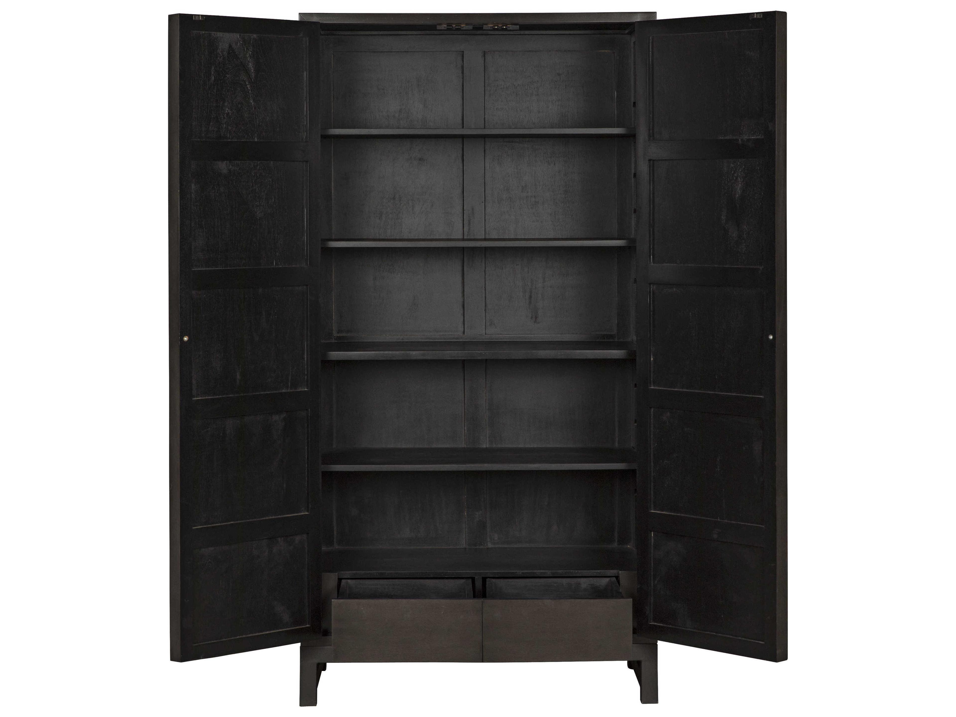 Noir Pale Black Mahogany Wood Wardrobe Armoire