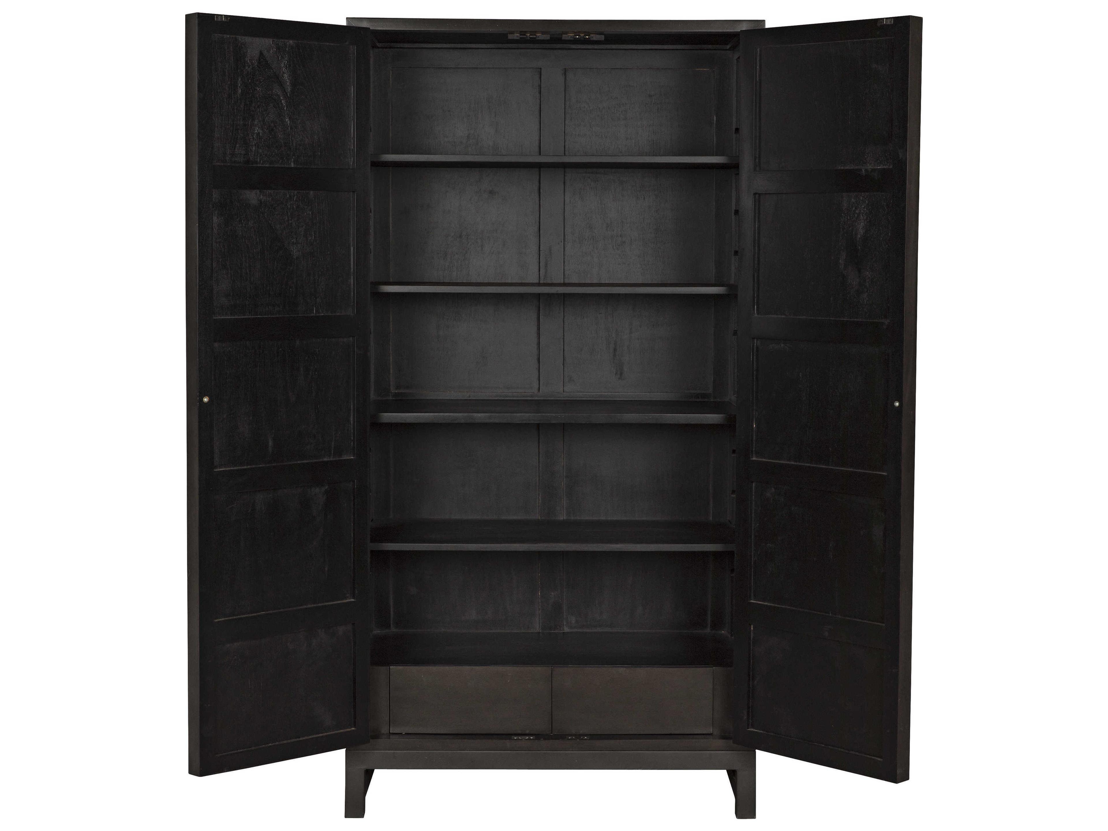 Noir Pale Black Mahogany Wood Wardrobe Armoire