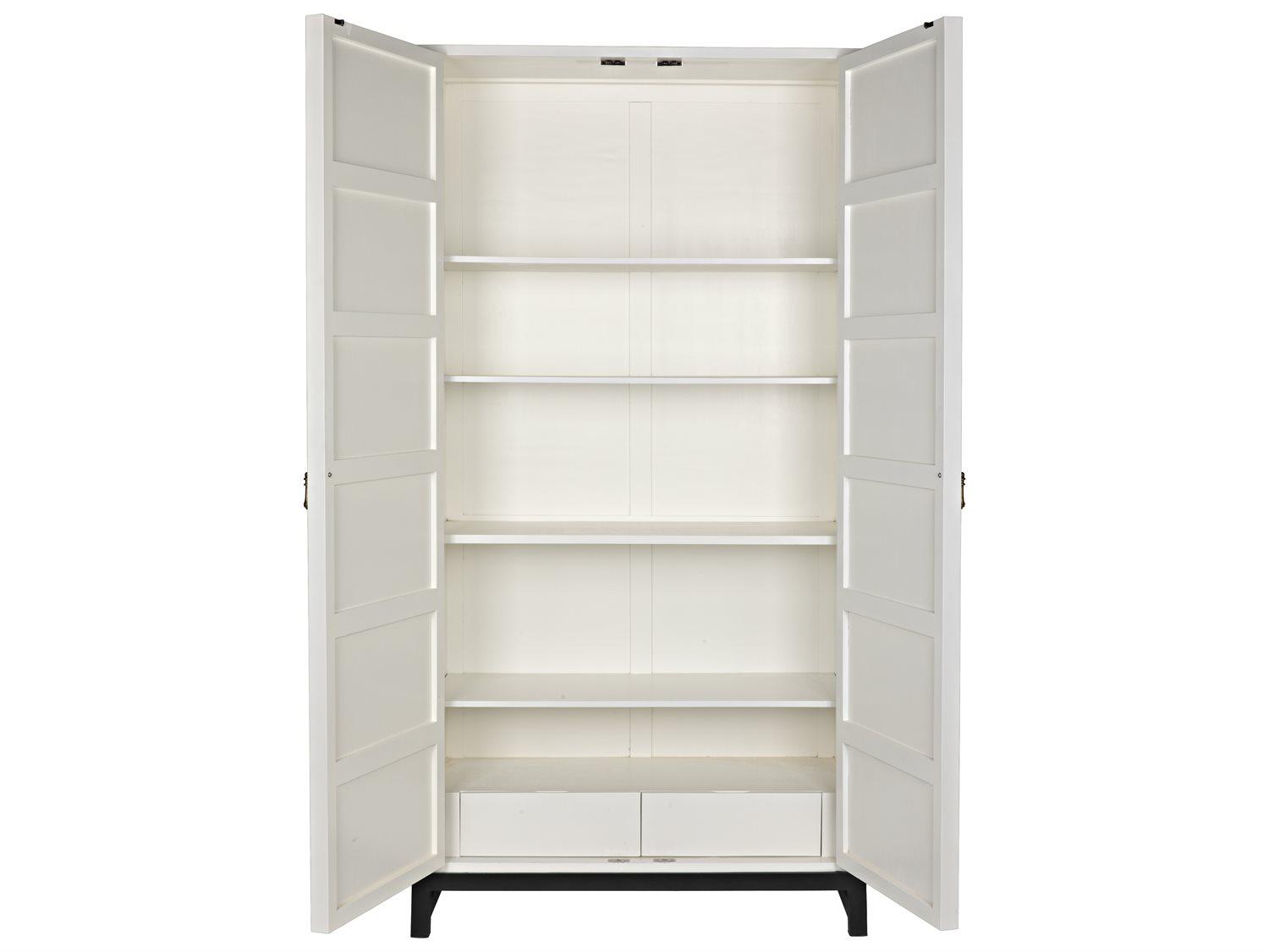 Noir Solid White Mahogany Wood Wardrobe Armoire