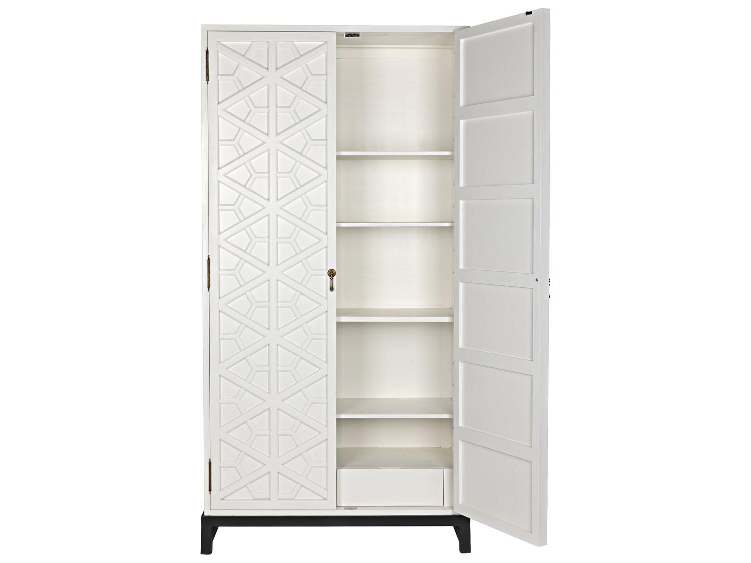 Noir Solid White Mahogany Wood Wardrobe Armoire