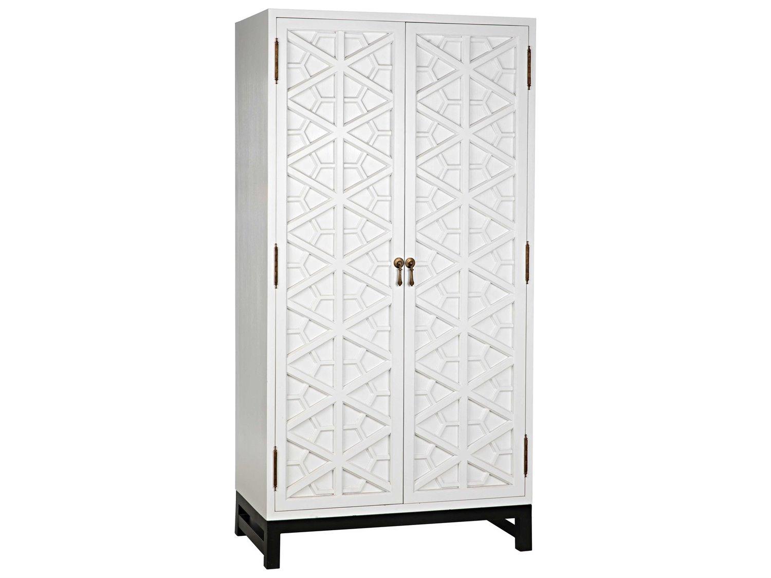 Noir Solid White With Matte Black Base Mahogany Wood Wardrobe Armoire