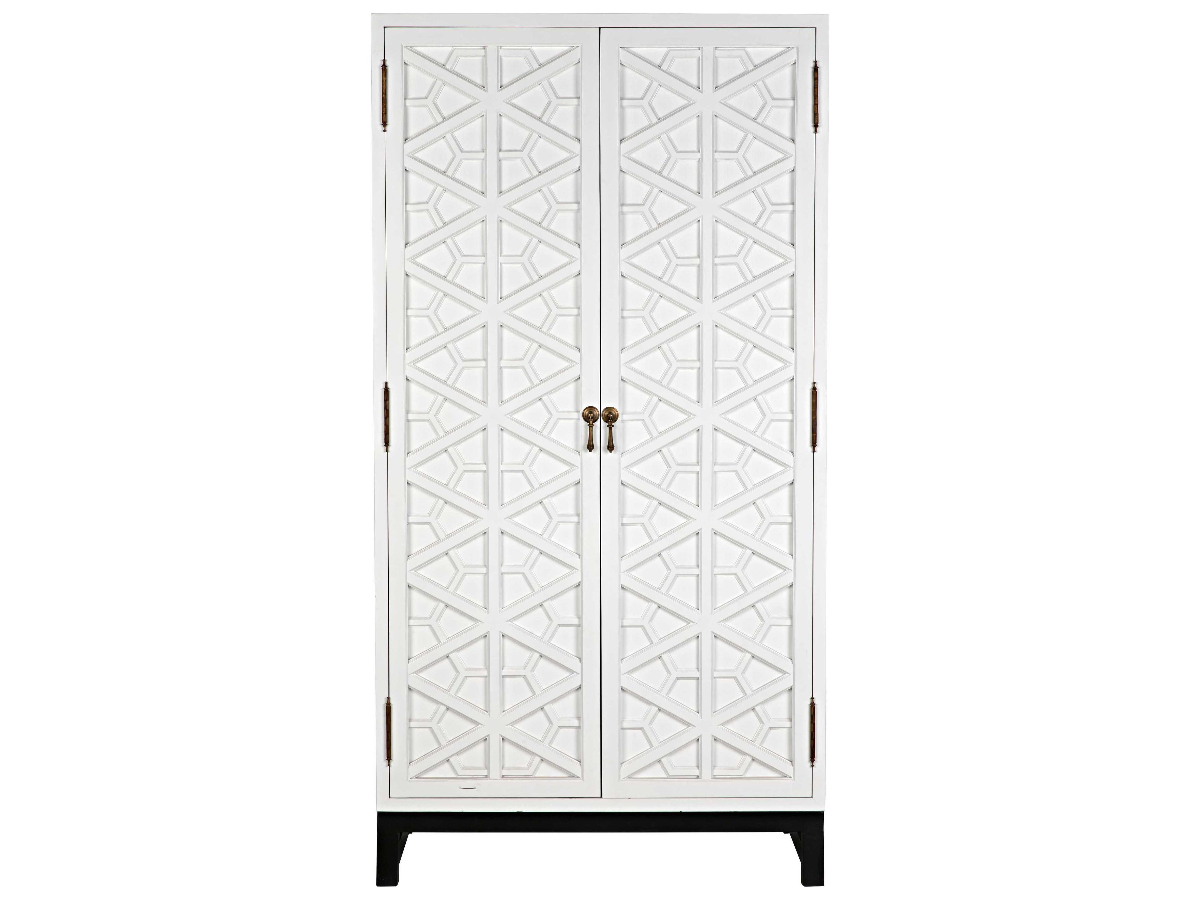 Noir Solid White With Matte Black Base Mahogany Wood Wardrobe Armoire