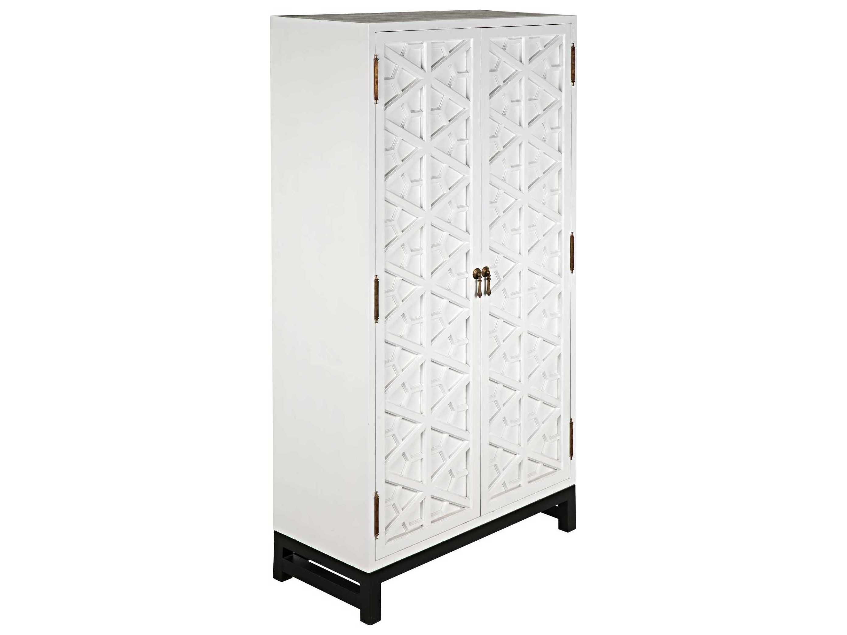 Noir Solid White With Matte Black Base Mahogany Wood Wardrobe Armoire