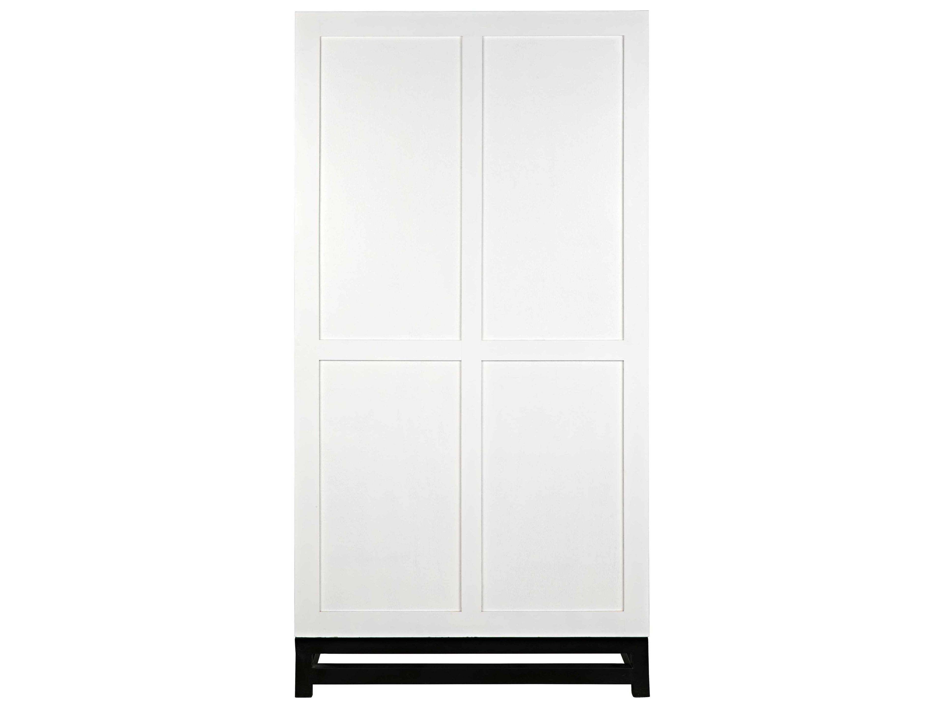 Noir Solid White With Matte Black Base Mahogany Wood Wardrobe Armoire