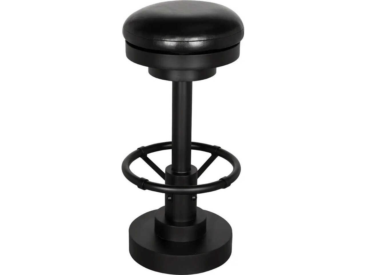 Noir Brisbane Matte Black Leather Bar Stool