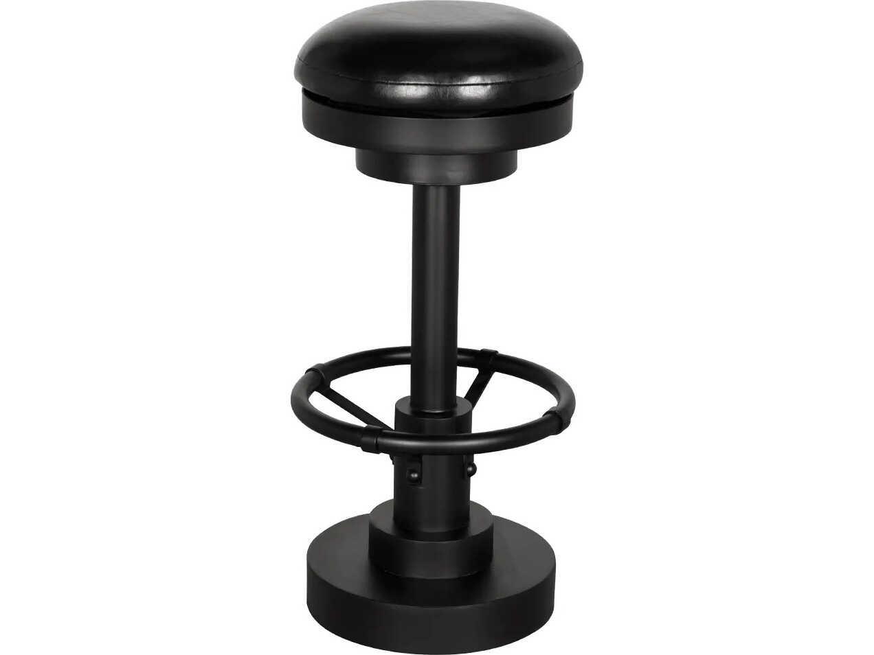 Noir Brisbane Matte Black Leather Bar Stool