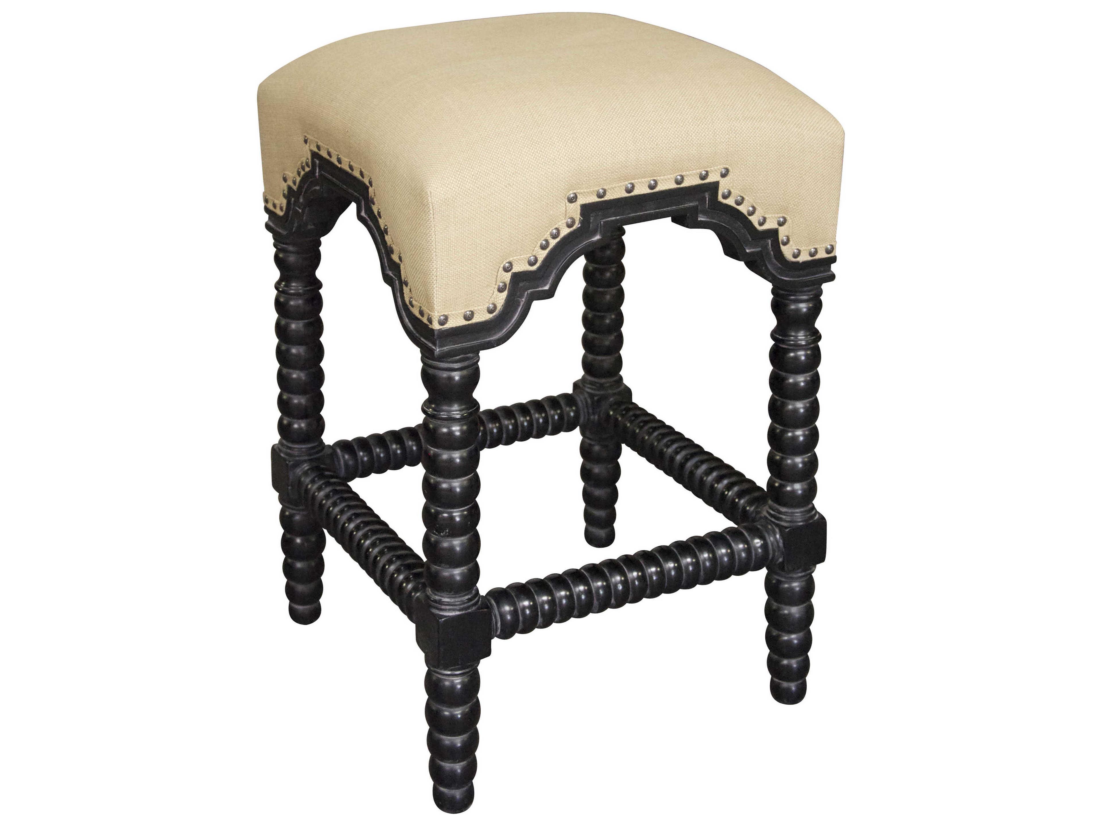 Noir Upholstered Mahogany Wood Hand Rubbed Black Counter Stool